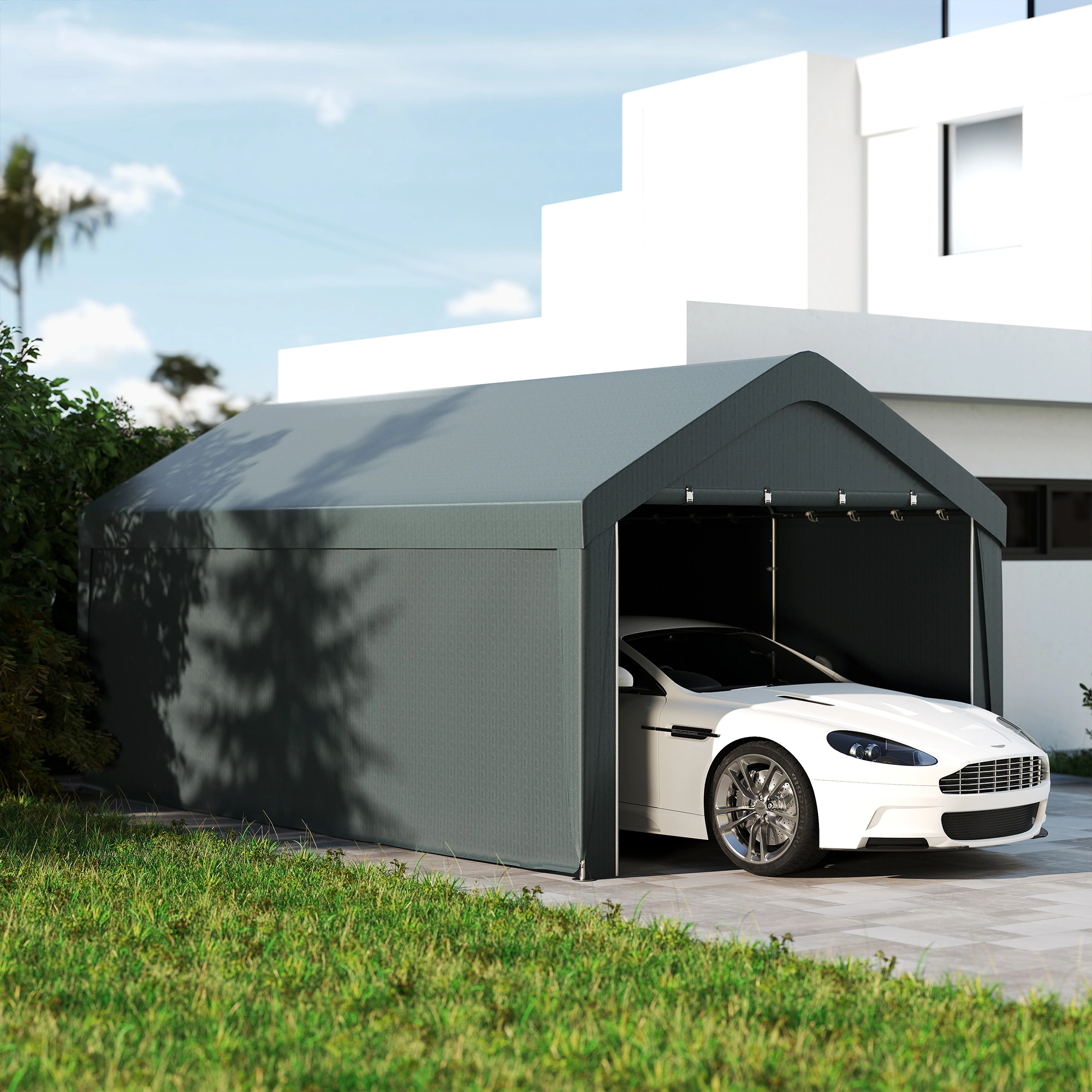 Portable Garage Car Shelter 12x22 ft, Pop Up Vehicle Storage Tent, Weather Resistant Outdoor Parking Cover