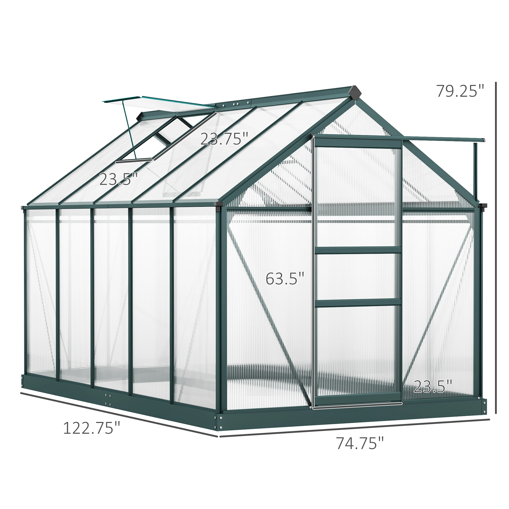 Walk-in Tunnel Greenhouse, Heavy Duty Polycarbonate Walk Behind Garden Hoop House with Side Zipper Doors, Portable Plant Propagation Cold Frame view 2
