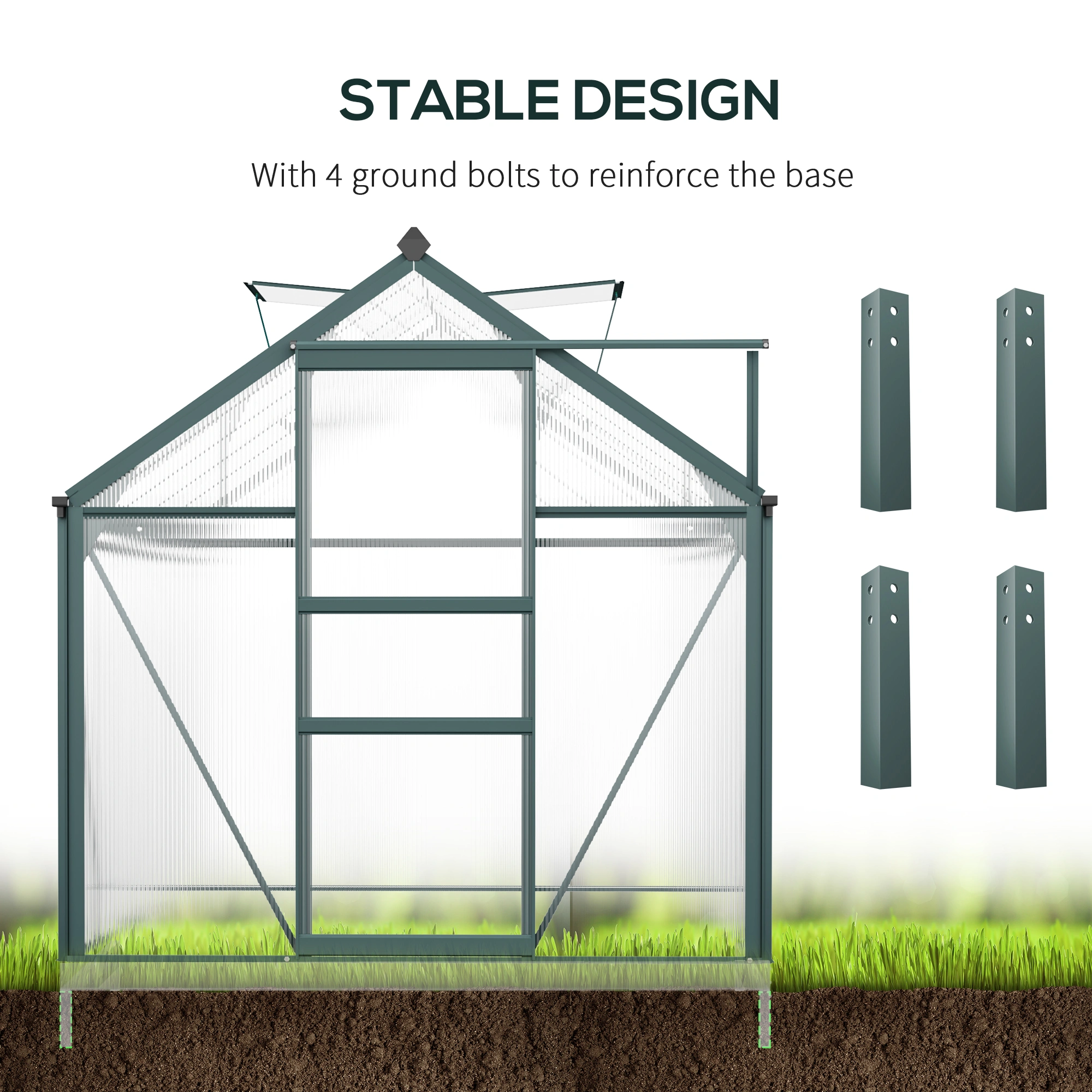 Walk-in Tunnel Greenhouse, Heavy Duty Polycarbonate Walk Behind Garden Hoop House with Side Zipper Doors, Portable Plant Propagation Cold Frame view 3