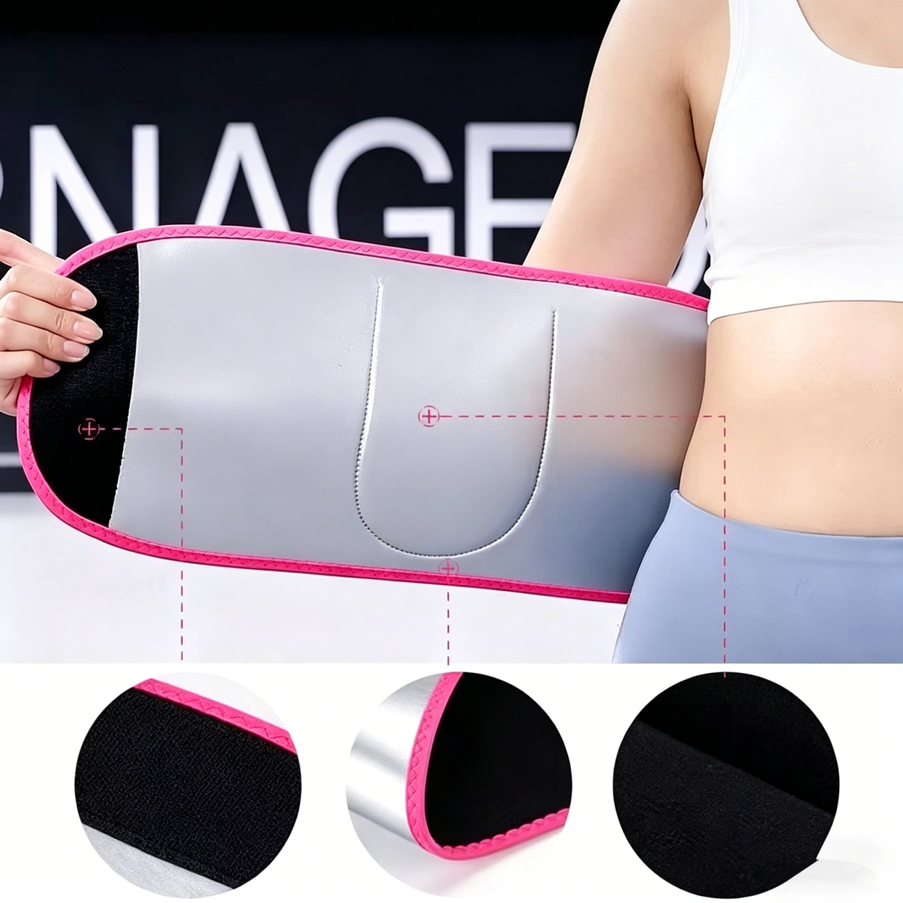 Waist Trimmer Belt Body Shaper Weight Loss Girdle Waist Trainer with Phone Pocket, Pink Black Silver, Adjustable Fitness Corset for Women view 5