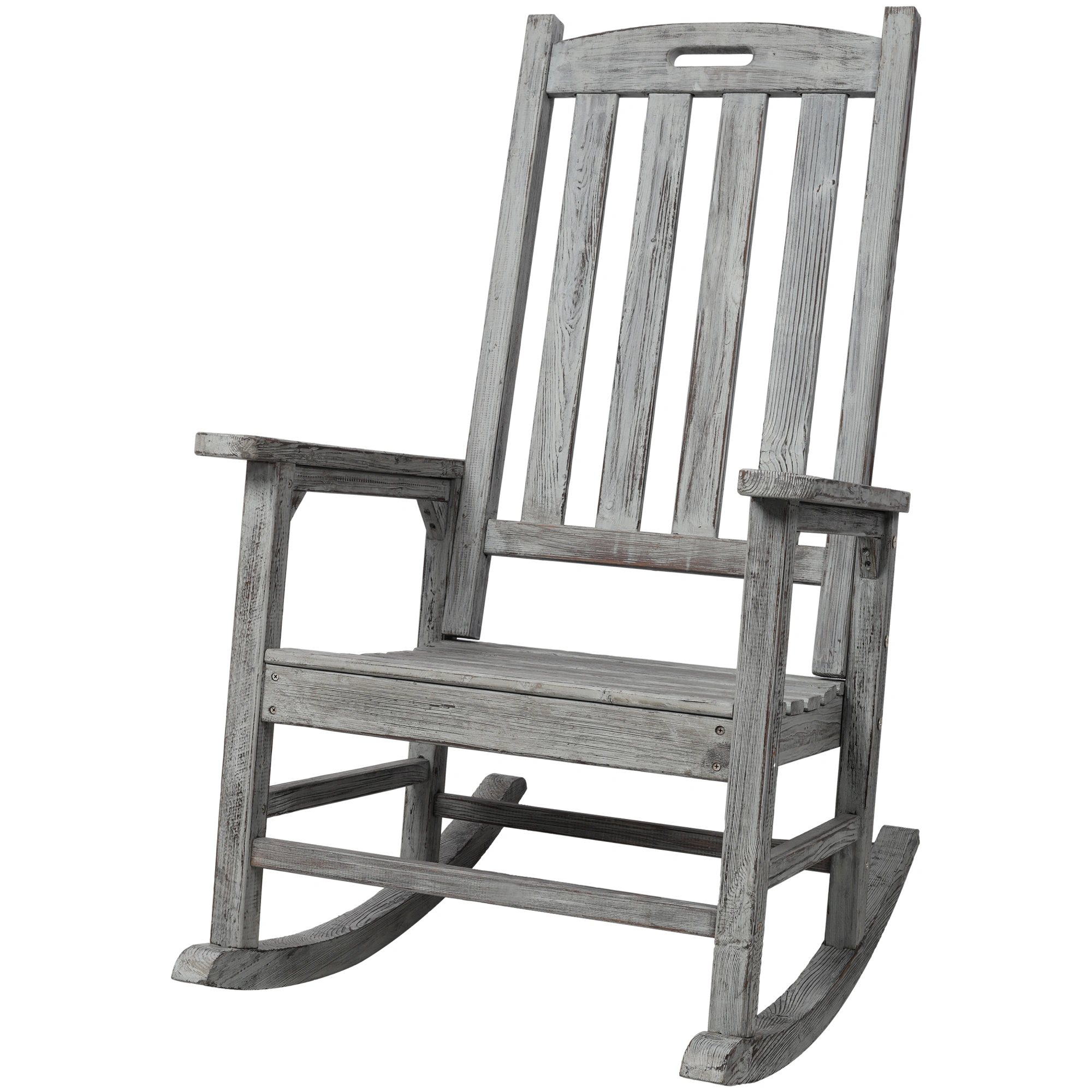 Oversized Wooden Porch Rocker Chair with Wide Seat & Tall Backrest - Light Grey High Back Rocking Chair for Indoor Outdoor Use