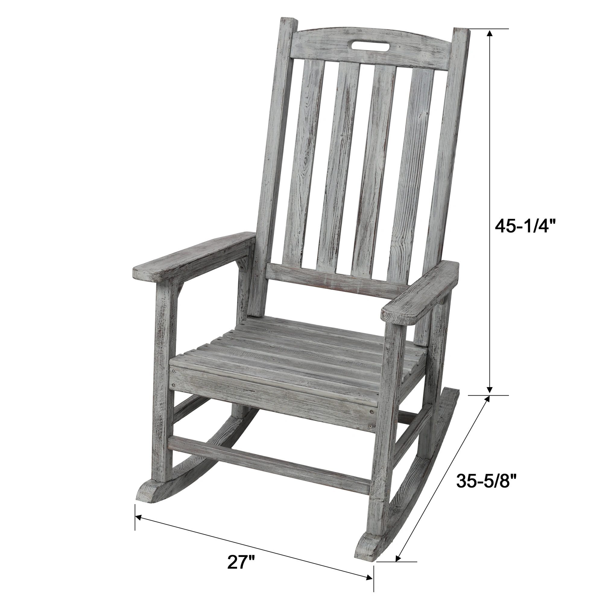 Oversized Wooden Porch Rocker Chair with Wide Seat & Tall Backrest - Light Grey High Back Rocking Chair for Indoor Outdoor Use view 15