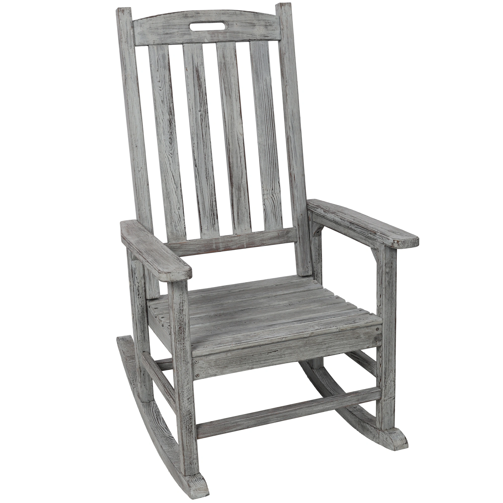 Oversized Wooden Porch Rocker Chair with Wide Seat & Tall Backrest - Light Grey High Back Rocking Chair for Indoor Outdoor Use view 3