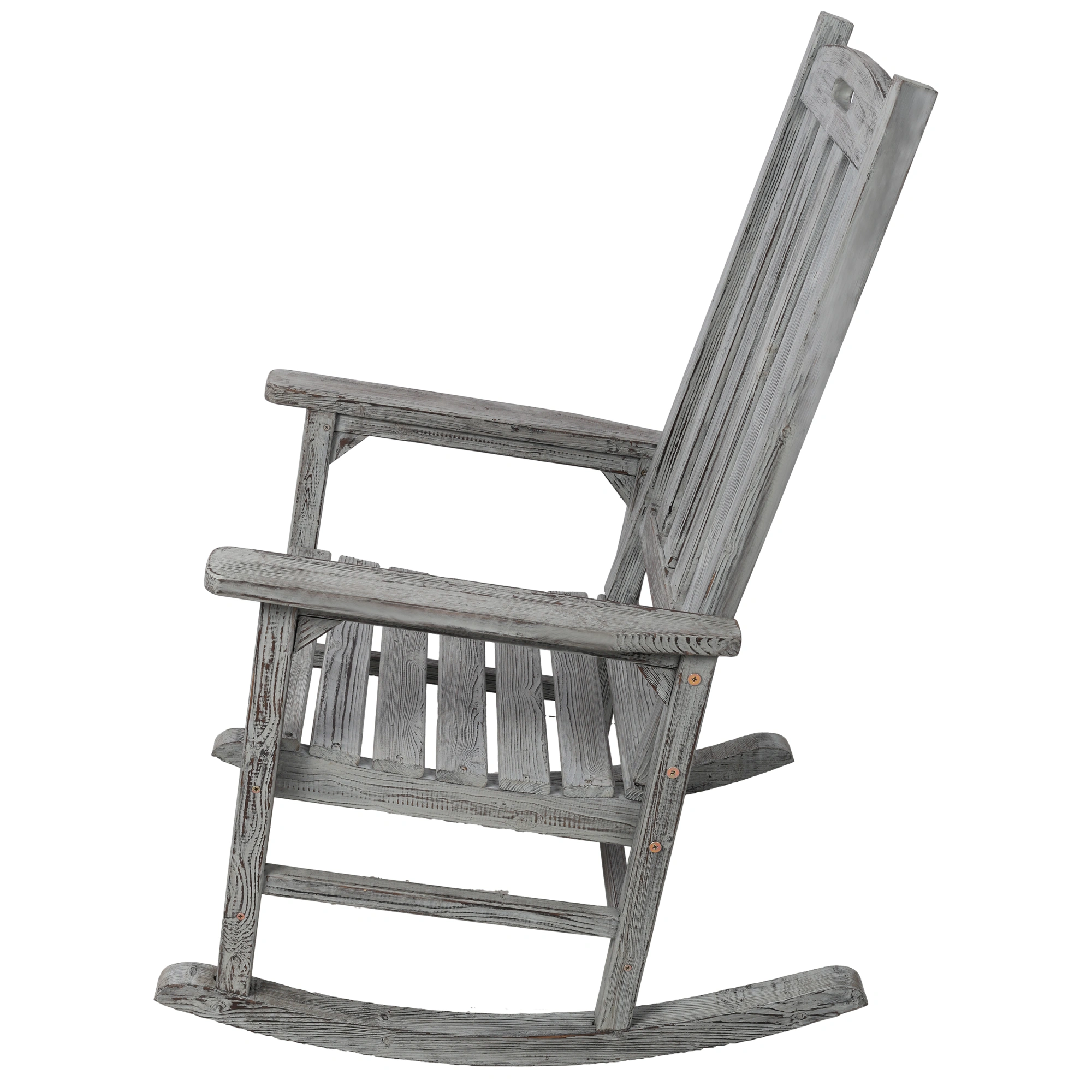 Oversized Wooden Porch Rocker Chair with Wide Seat & Tall Backrest - Light Grey High Back Rocking Chair for Indoor Outdoor Use view 4