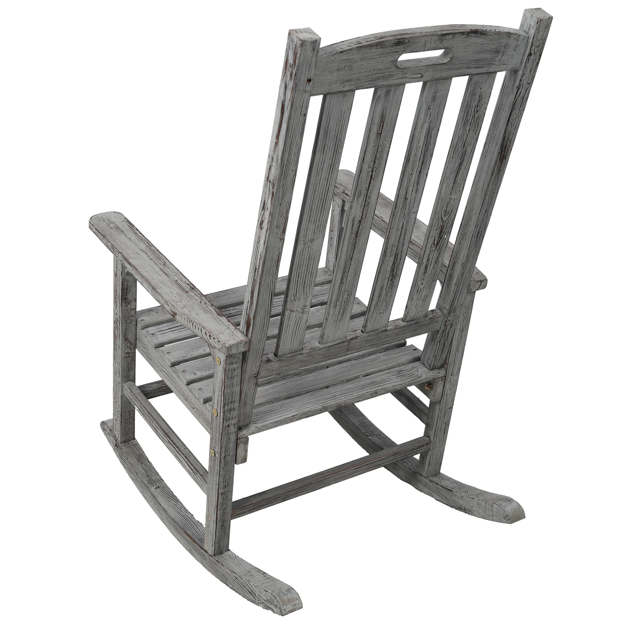 Oversized Wooden Porch Rocker Chair with Wide Seat & Tall Backrest - Light Grey High Back Rocking Chair for Indoor Outdoor Use view 9
