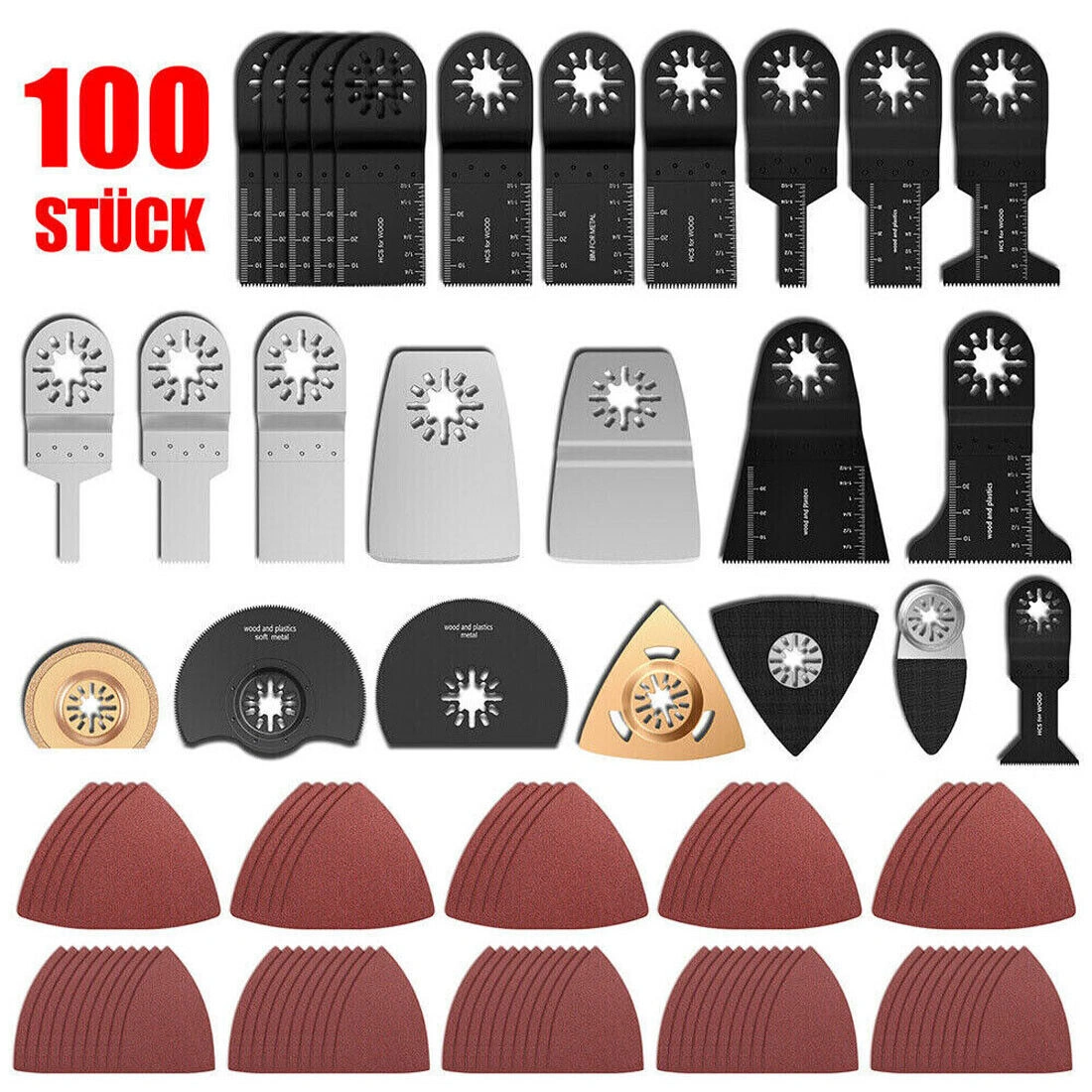 100Pcs Oscillating Multi Tool Saw Blades Kit, Universal Oscillating Tool Accessories for Most Brands