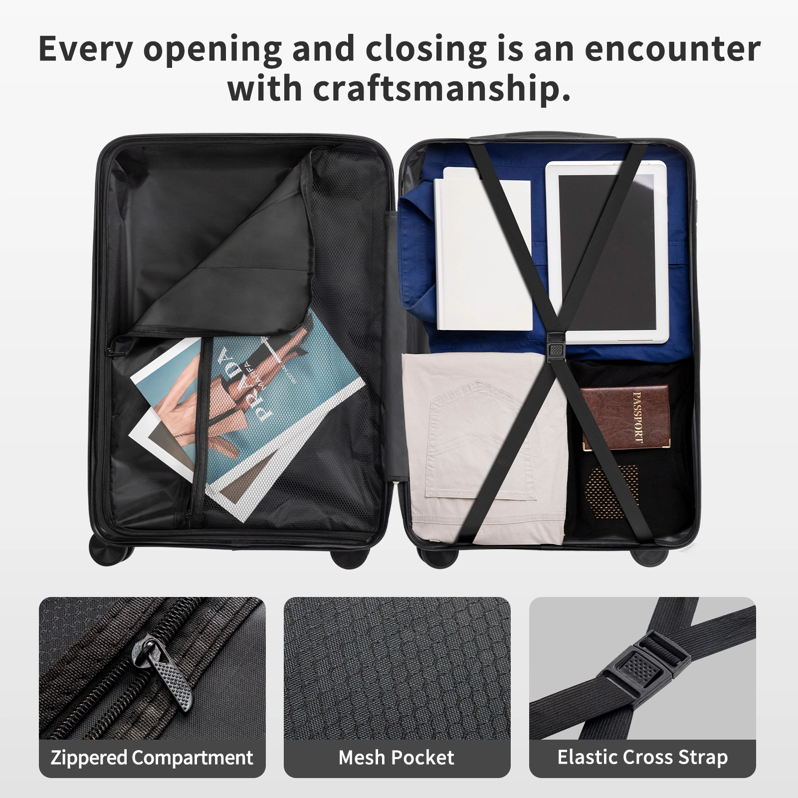 PP Trolley Case 20in 24in 28in 3PCS Suitcase Set Dark Gray view 20