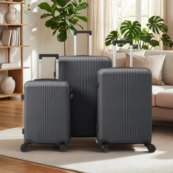 PP Trolley Case 20in 24in 28in 3PCS Suitcase Set Dark Gray