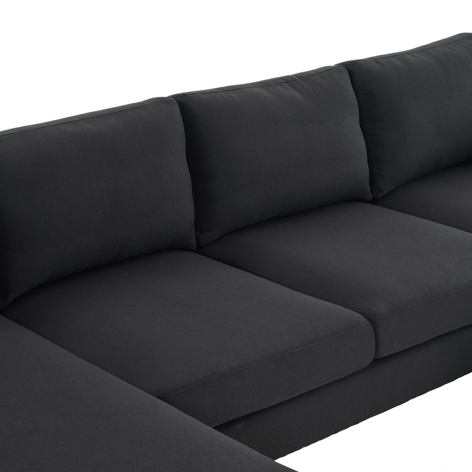 280*130*85 U-Shaped 4-Seat Linen Seat Frame Wooden Frame Back Iron Frame Golden Feet Indoor Modular Sofa Black view 13