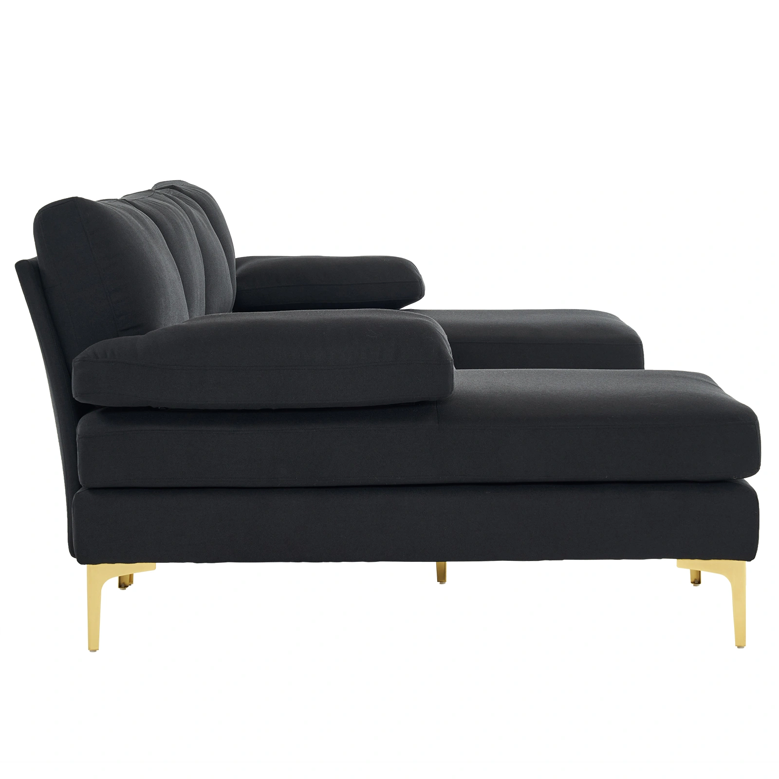 280*130*85 U-Shaped 4-Seat Linen Seat Frame Wooden Frame Back Iron Frame Golden Feet Indoor Modular Sofa Black view 3