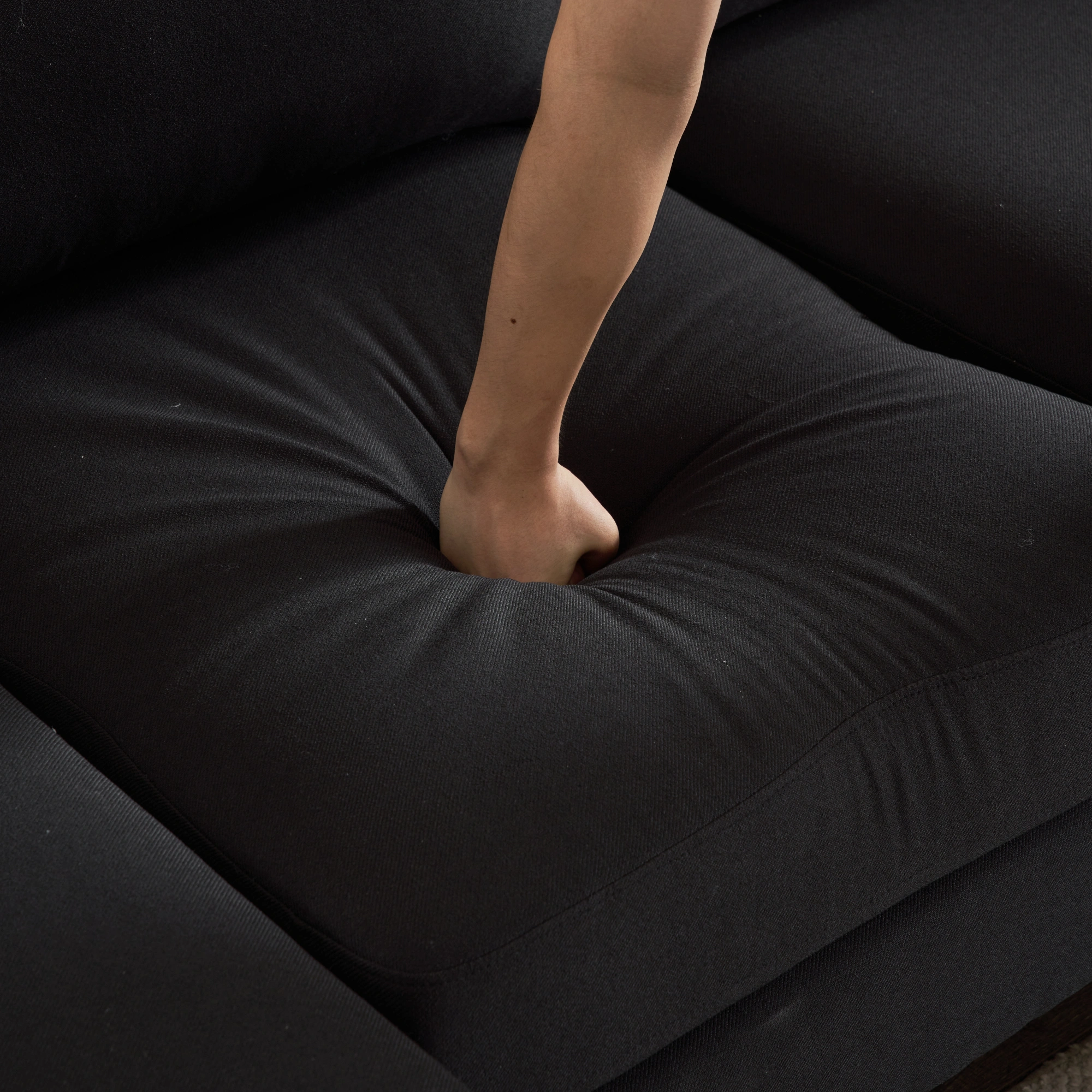 280*130*85 U-Shaped 4-Seat Linen Seat Frame Wooden Frame Back Iron Frame Golden Feet Indoor Modular Sofa Black view 30