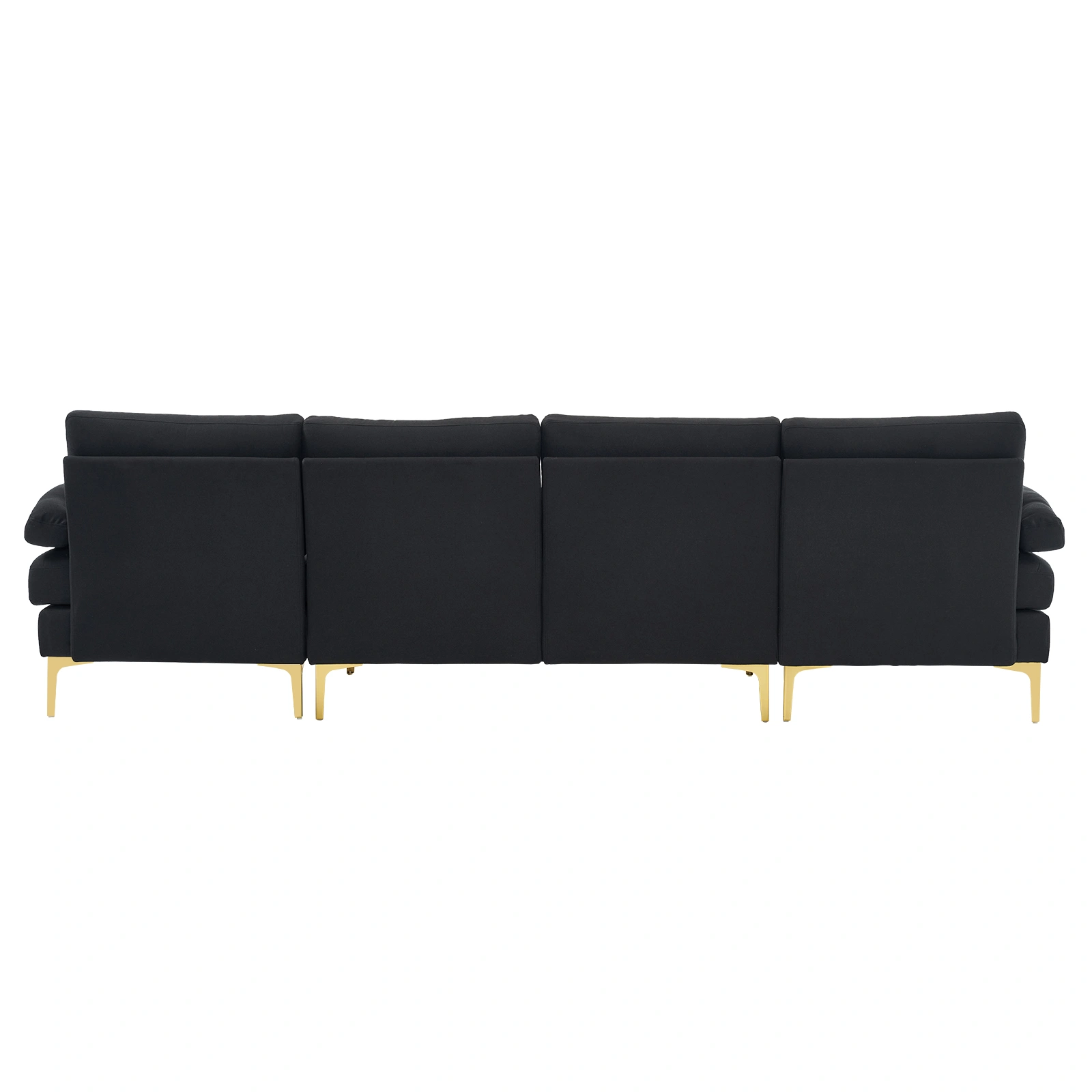 280*130*85 U-Shaped 4-Seat Linen Seat Frame Wooden Frame Back Iron Frame Golden Feet Indoor Modular Sofa Black view 4