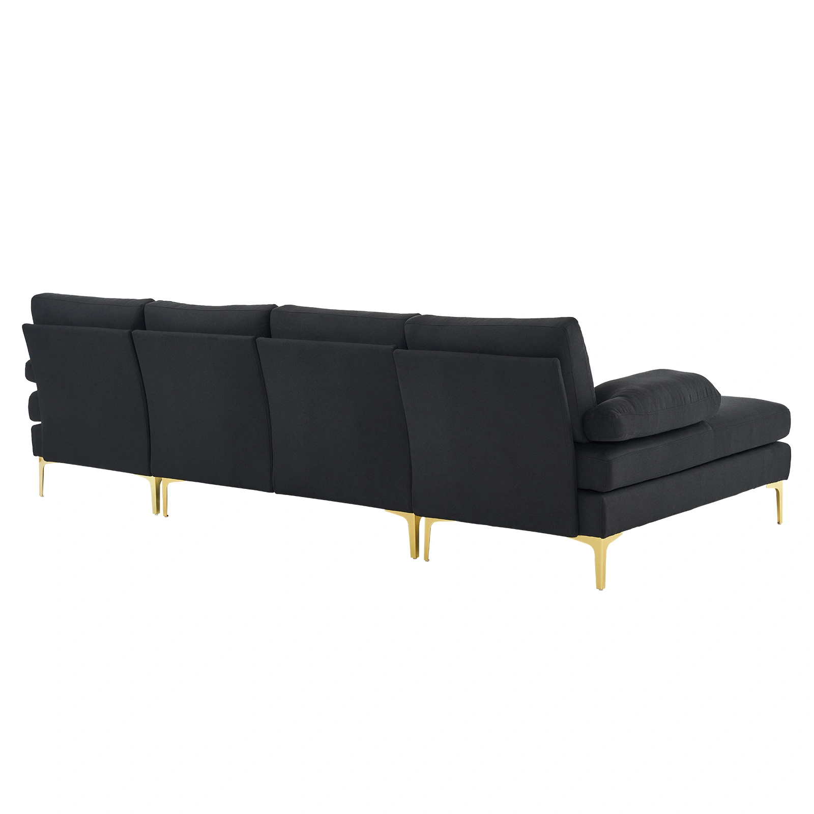 280*130*85 U-Shaped 4-Seat Linen Seat Frame Wooden Frame Back Iron Frame Golden Feet Indoor Modular Sofa Black view 5