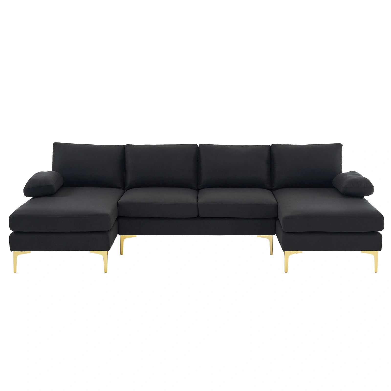 280*130*85 U-Shaped 4-Seat Linen Seat Frame Wooden Frame Back Iron Frame Golden Feet Indoor Modular Sofa Black view 6