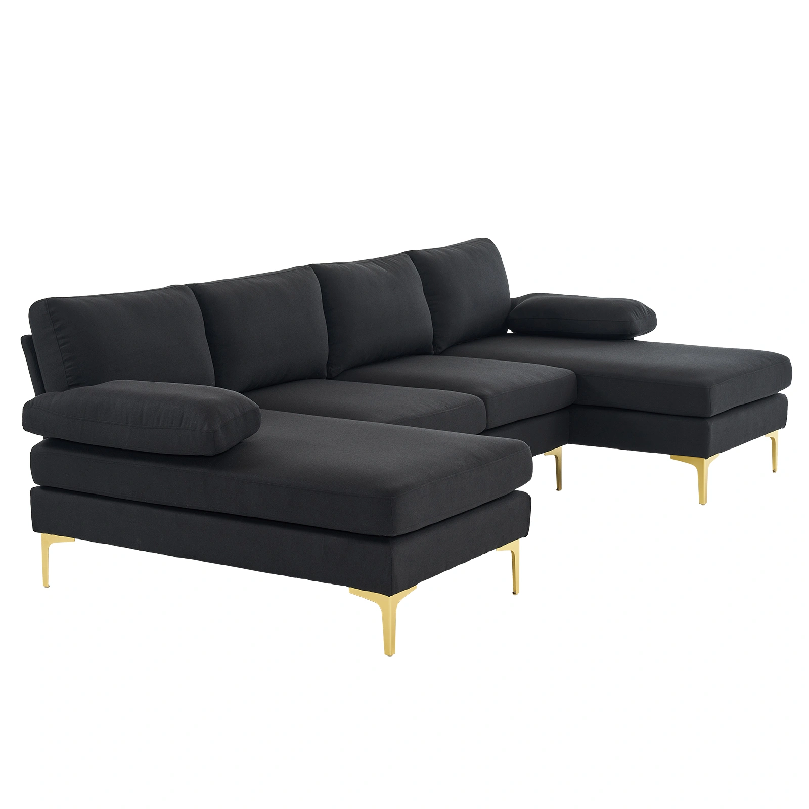 280*130*85 U-Shaped 4-Seat Linen Seat Frame Wooden Frame Back Iron Frame Golden Feet Indoor Modular Sofa Black view 7