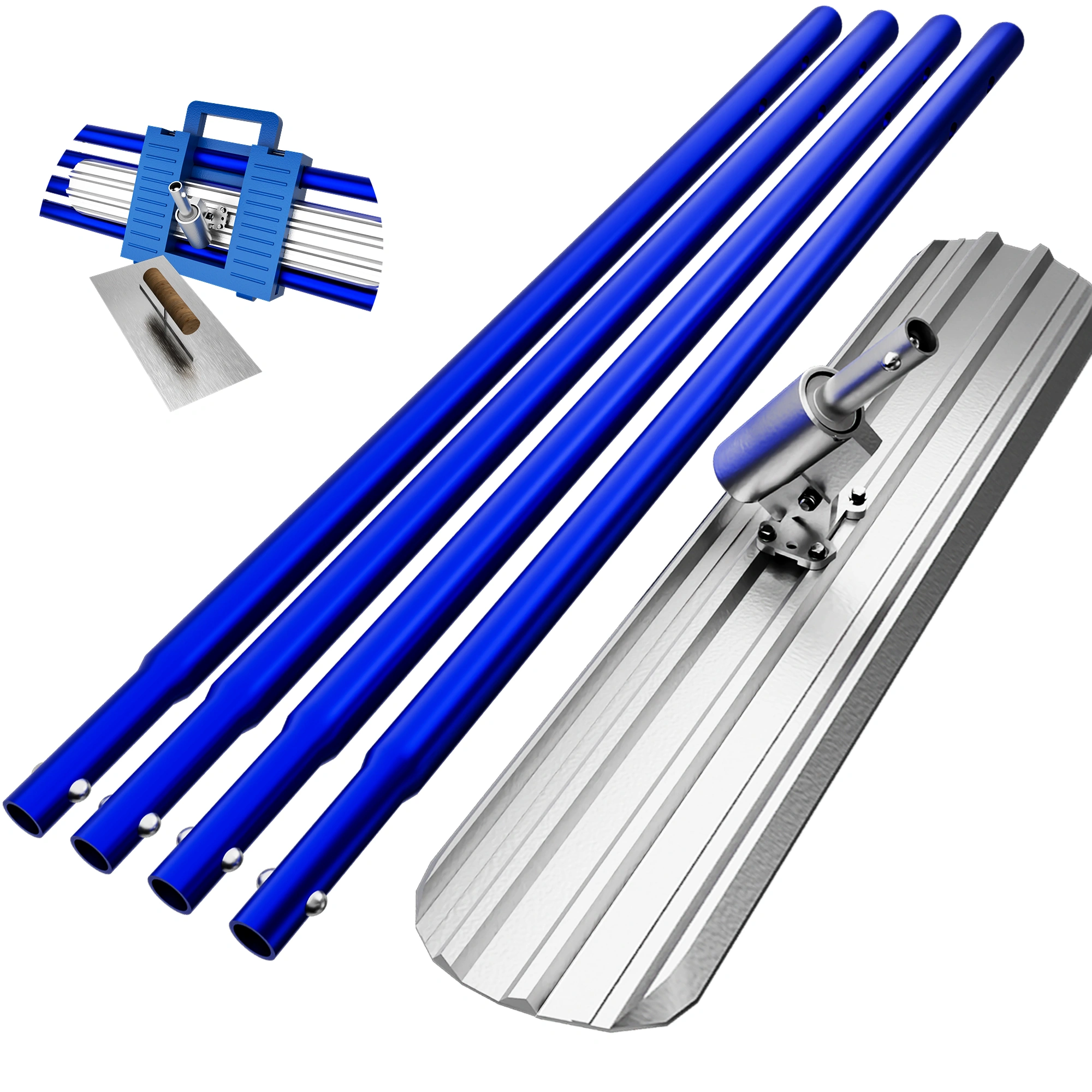 48''x8'' Concrete Bull Float with T Trowel, Aluminium Alloy Finish Tool, Adjustable Bracket, 4 Handles, Pro Smoothing for Construction