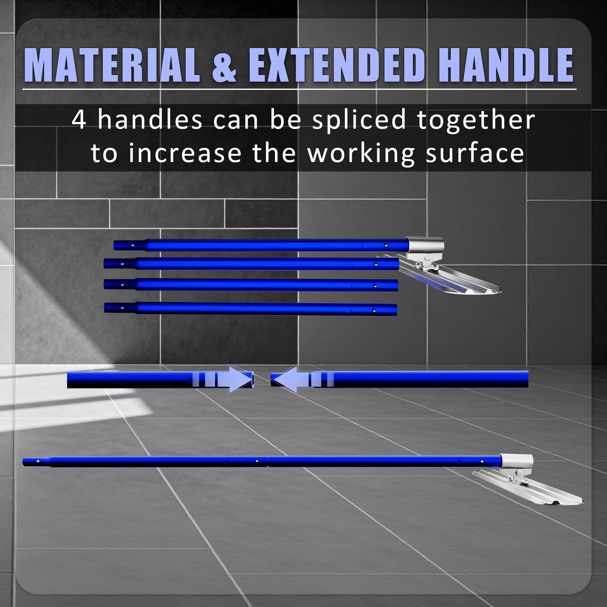 48''x8'' Concrete Bull Float with T Trowel, Aluminium Alloy Finish Tool, Adjustable Bracket, 4 Handles, Pro Smoothing for Construction view 3