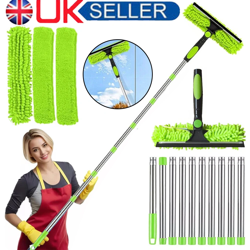 5M Telescopic Window Cleaner Squeegee Pole, Extendable Glass Cleaning Tool with Green Handle