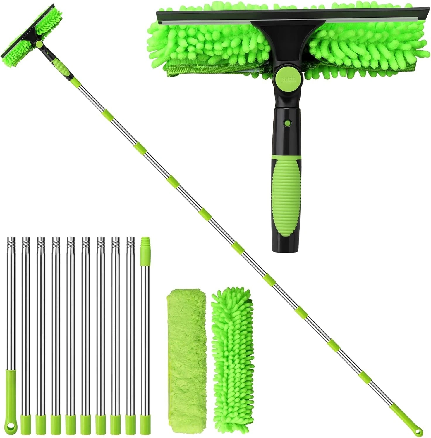 5M Telescopic Window Cleaner Squeegee Pole, Extendable Glass Cleaning Tool with Green Handle view 4