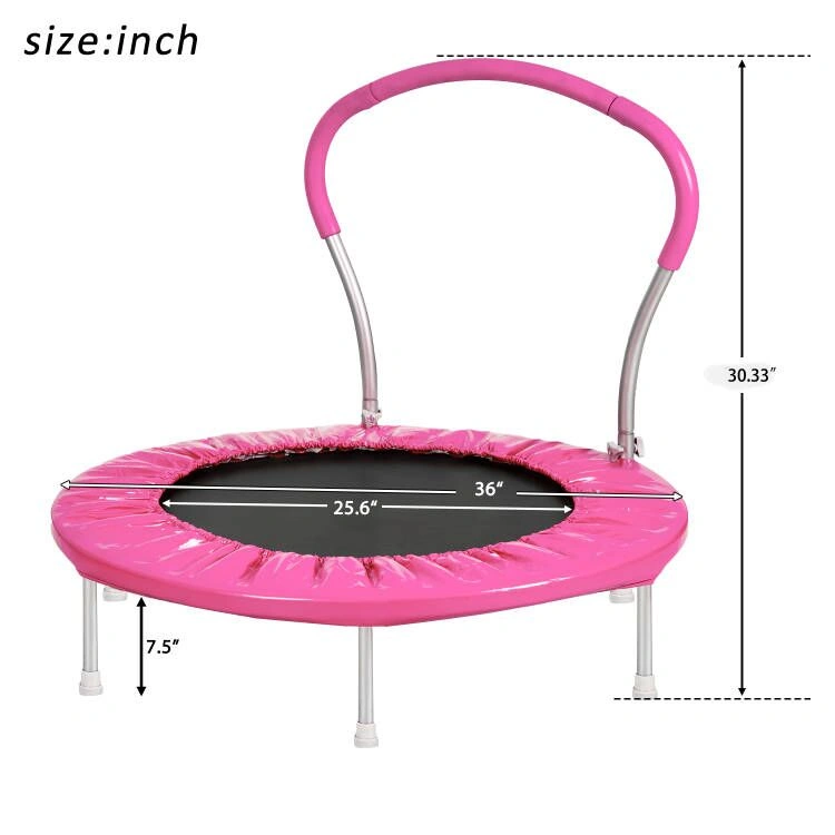 36 Inch Trampoline with Handle, Metal Frame Jumping Mat for Kids, Outdoor Indoor Trampoline with Safety Handlebar view 6