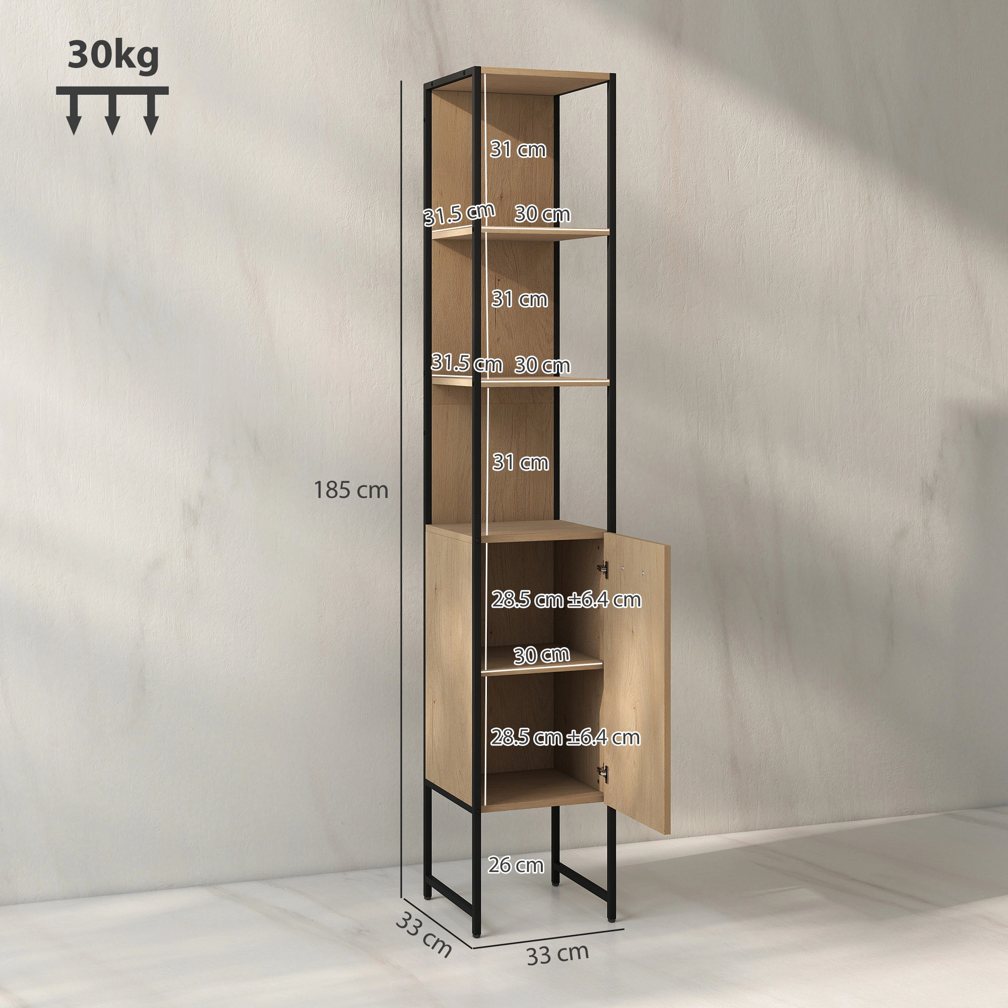 Bathroom Storage Cabinet White, Tall Floor Storage Organizer with Doors, Modern White Bath Storage Cupboard
