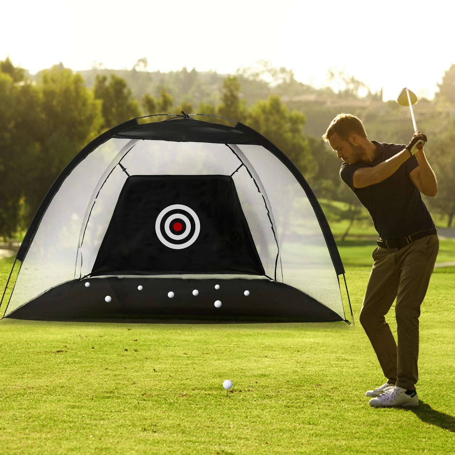 Golf Net, 78.7x39.4x55.1in for Backyard Driving Chipping Training Swing with Target Mat Balls for Outdoor Indoor,Gifts for Men Dad Him and Golfer view 6