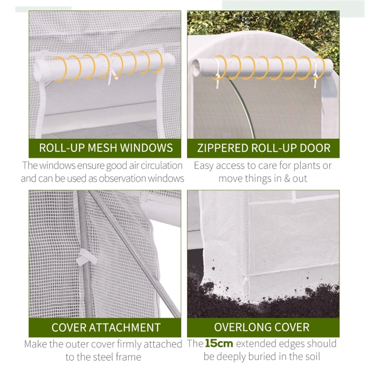 Heavy Duty Walk-In Polytunnel Greenhouse, Portable Garden Tunnel with Zipper Door, PE Cover view 2