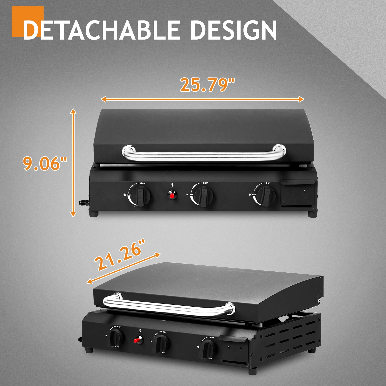3-Burner Flat Top Gas Griddle Cooking Station with Ceramic Coated Cast Iron Pan, 30,000 BTU Propane Fuelled Griddle Station for Outdoor Barbecue Backyard Cookout view 11