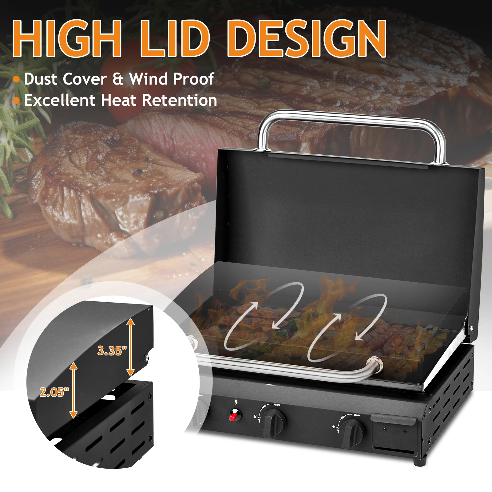3-Burner Flat Top Gas Griddle Cooking Station with Ceramic Coated Cast Iron Pan, 30,000 BTU Propane Fuelled Griddle Station for Outdoor Barbecue Backyard Cookout view 12
