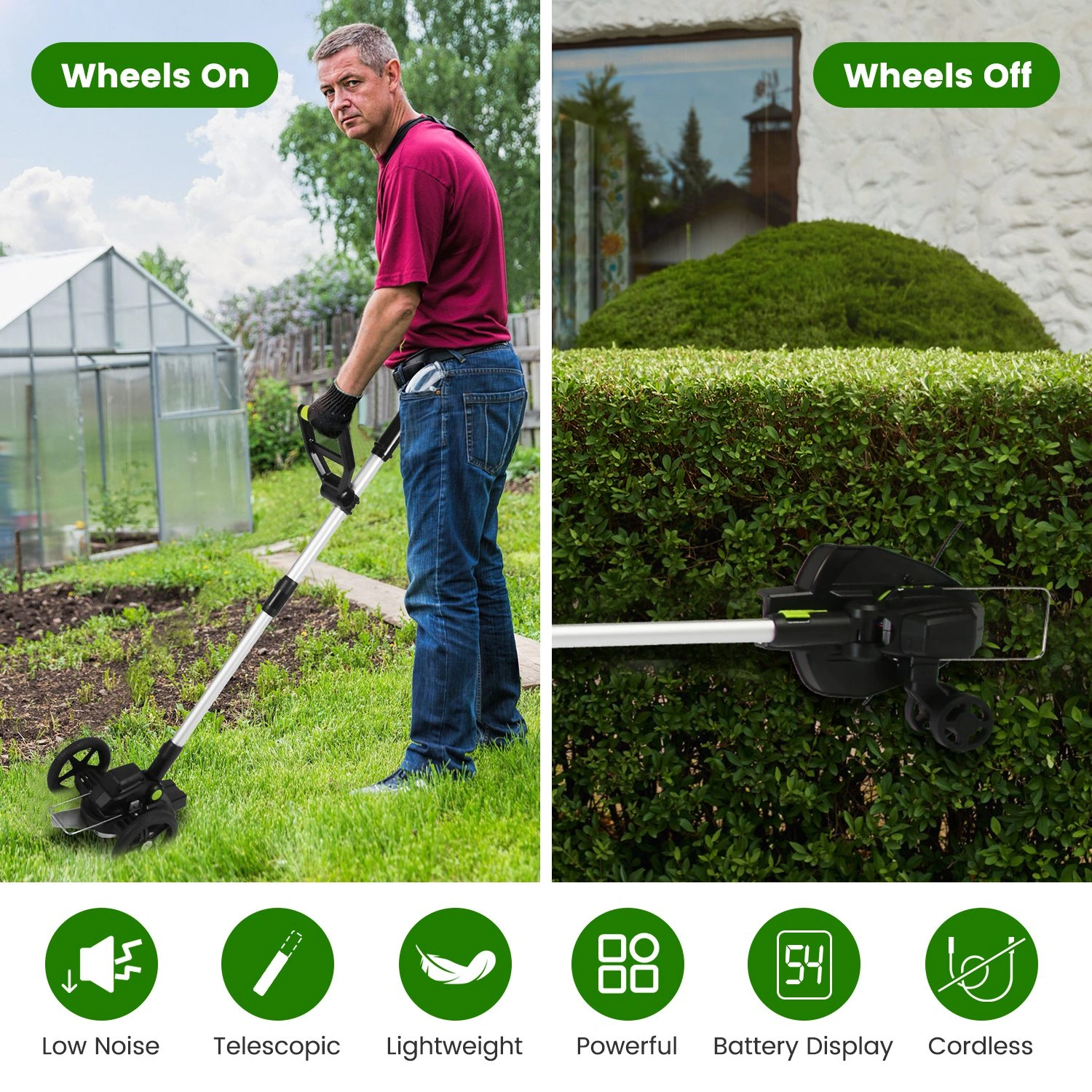 21V Electric Weed Edger Cordless String Trimmer Grass Mower Eater Bush Cutter with 16800RPM 2x 3000mAh Batteries 3.6-4.6FT Length 90° Rotatable Angle Saw Blade Steel Blade String Blade view 13