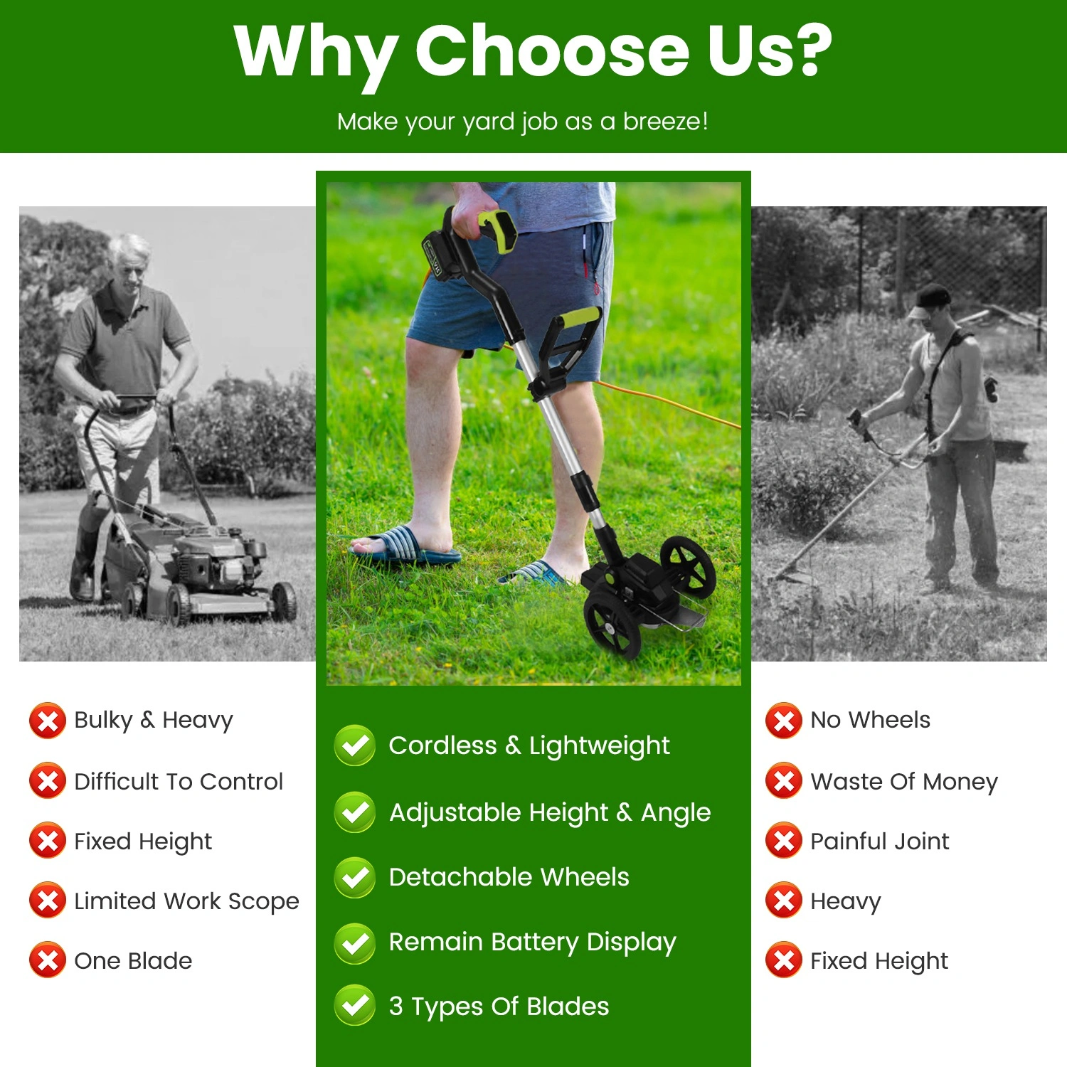 21V Electric Weed Edger Cordless String Trimmer Grass Mower Eater Bush Cutter with 16800RPM 2x 3000mAh Batteries 3.6-4.6FT Length 90° Rotatable Angle Saw Blade Steel Blade String Blade view 6