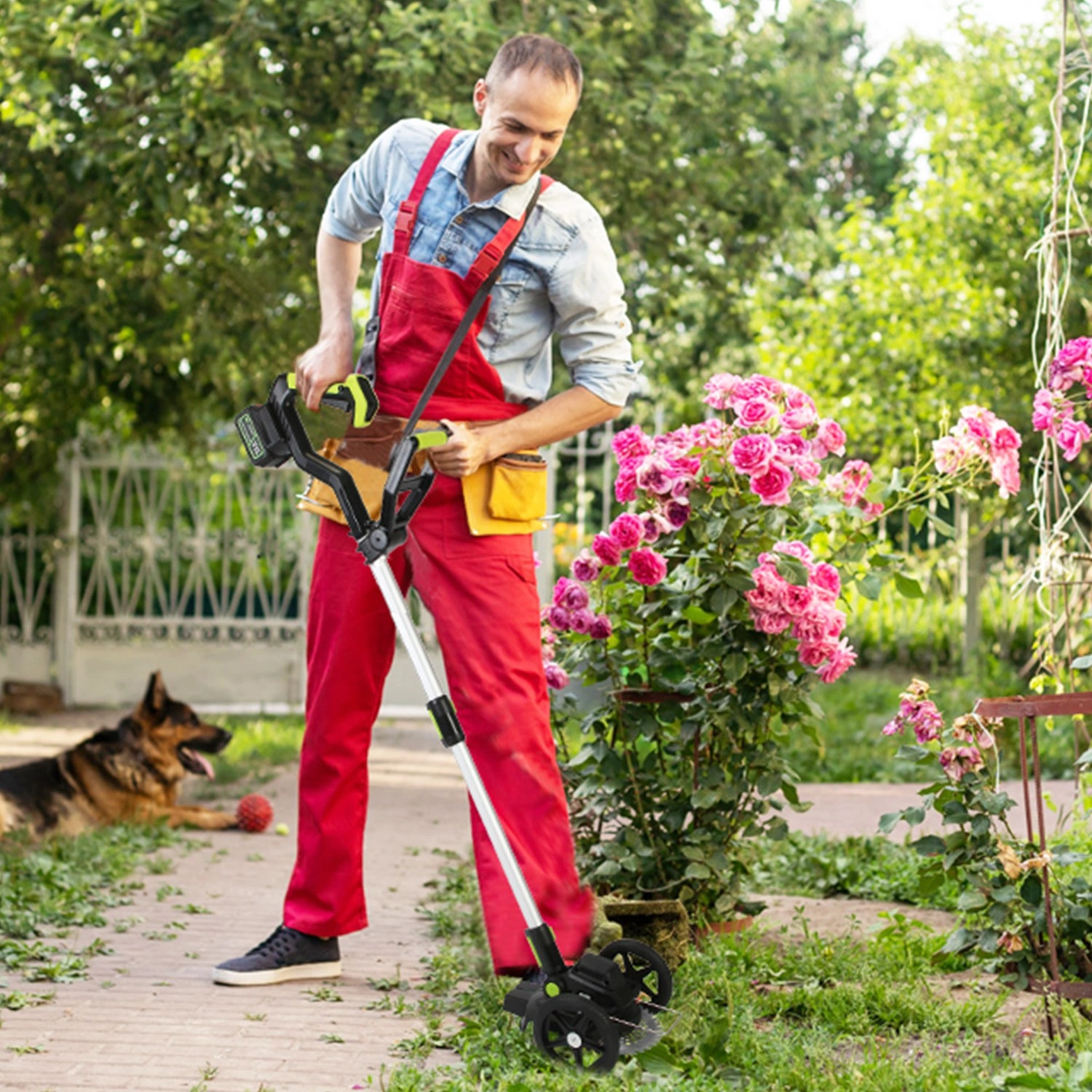 21V Electric Weed Edger Cordless String Trimmer Grass Mower Eater Bush Cutter with 16800RPM 2x 3000mAh Batteries 3.6-4.6FT Length 90° Rotatable Angle Saw Blade Steel Blade String Blade view 8