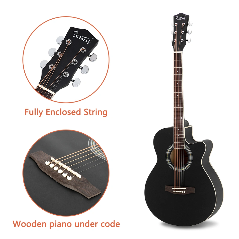 GT501 40 inch Spruce Front Cutaway Folk Guitar with Bag & Board & Wrench Tool Black view 17