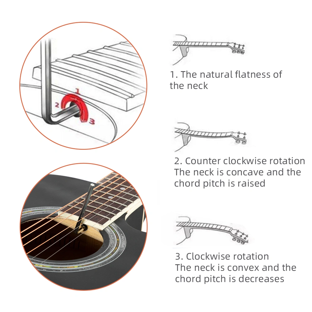 GT501 40 inch Spruce Front Cutaway Folk Guitar with Bag & Board & Wrench Tool Black view 21