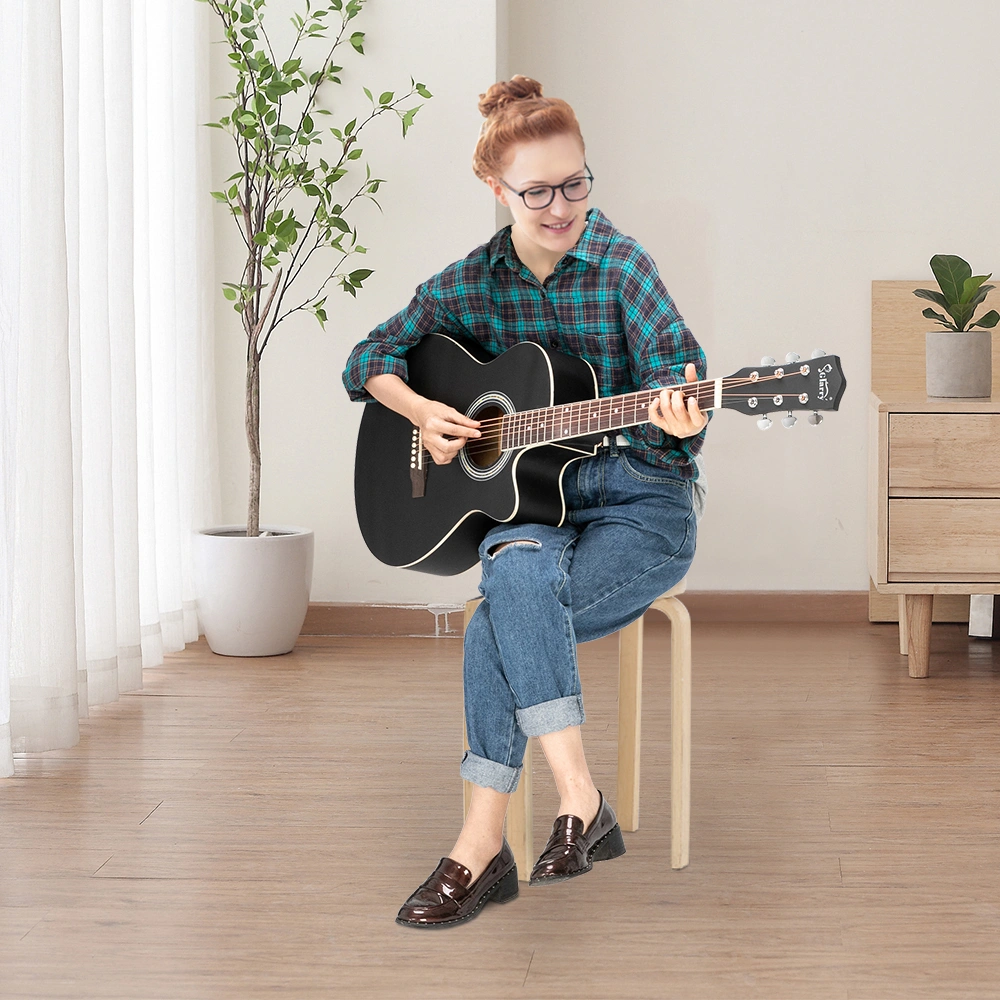 GT501 40 inch Spruce Front Cutaway Folk Guitar with Bag & Board & Wrench Tool Black view 25