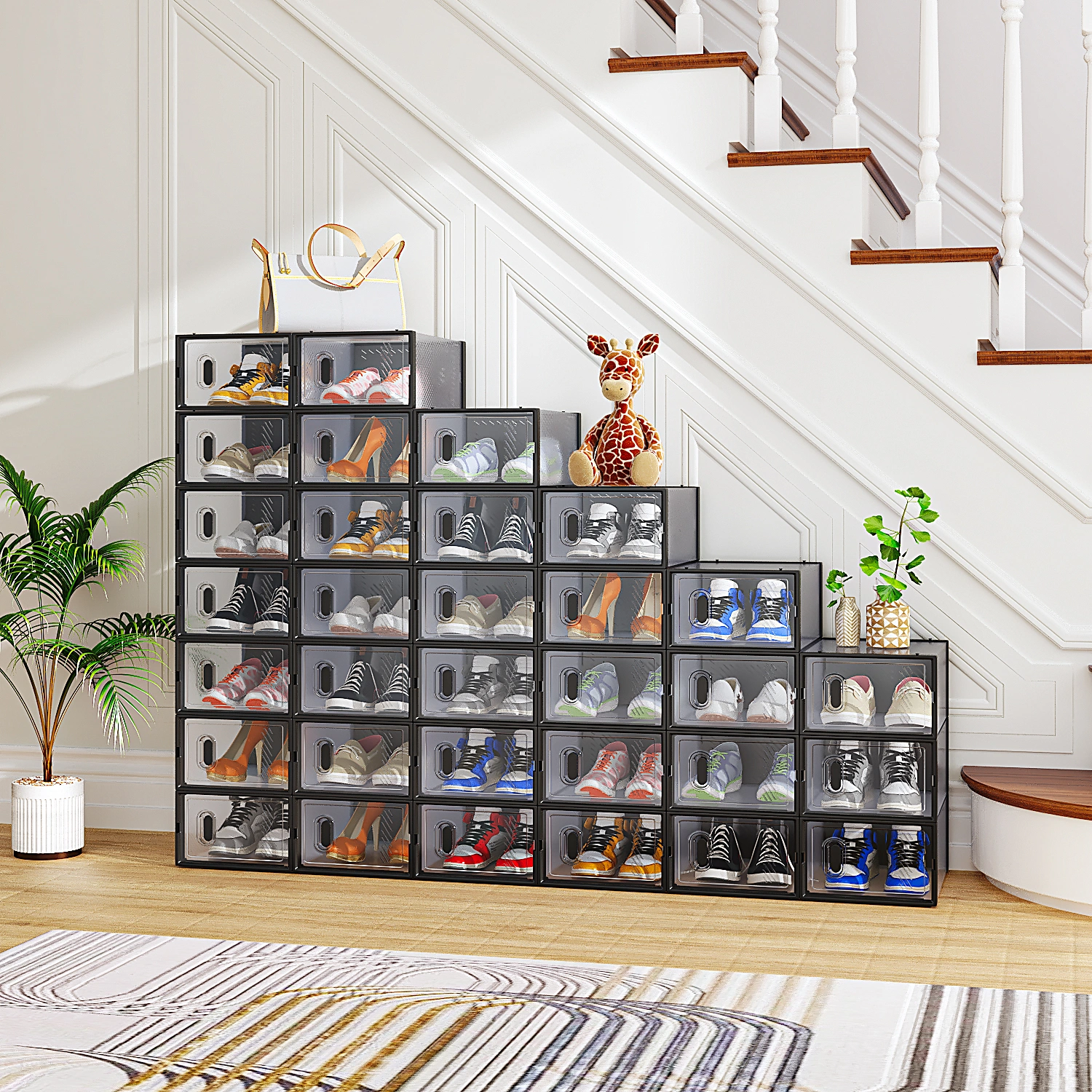Black, Small Size, 32PCS, 332314cm, Shoe Box, Plastic Mesh, Freely Combinable view 2
