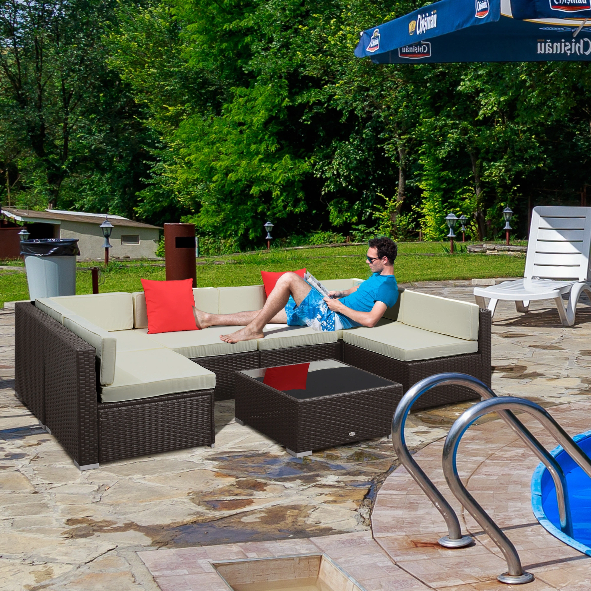 3-Seater Rattan Sofa Set Outdoor Garden Patio Wicker Sectional Couch with Cushions