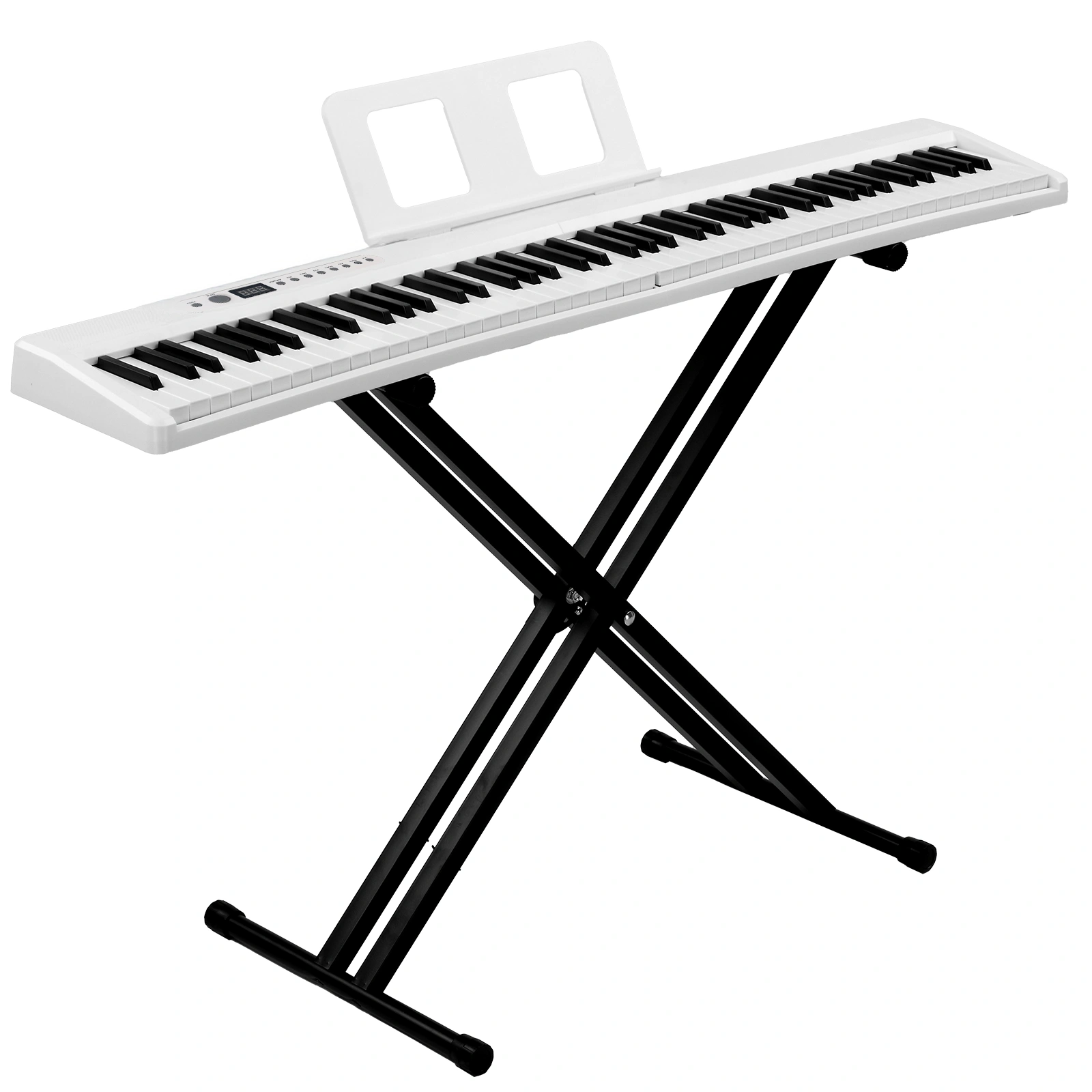 88 Key Folding Digital Piano Semi-Weighted with X-Shape Stand, MIDI Bluetooth, Headphones & Handbag - White