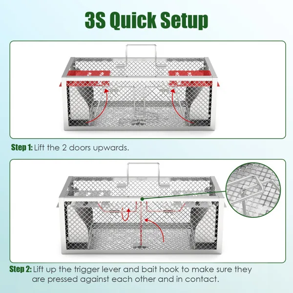 2 pcs Dual-Door Humane Rat Trap - Continuous Mouse Catching, Heavy-Duty Galvanized Iron Construction - Safe for Pets & Kids, Indoor/Outdoor Use, 3S Quick Setup view 2