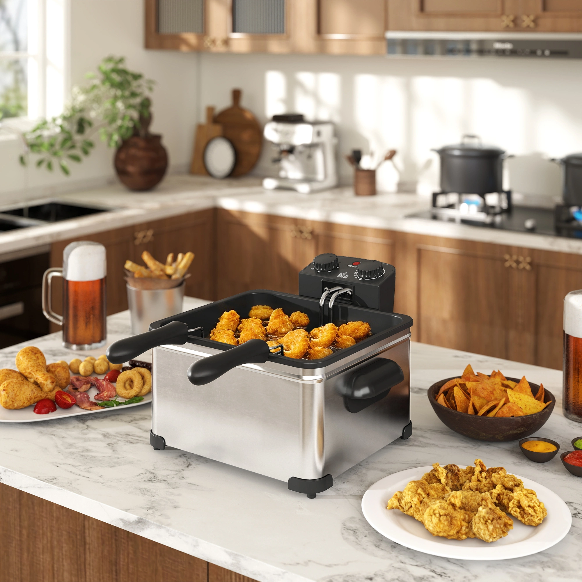 Deep Fat Fryer - Electric Countertop Fryer with Basket, Timer & Temperature Control