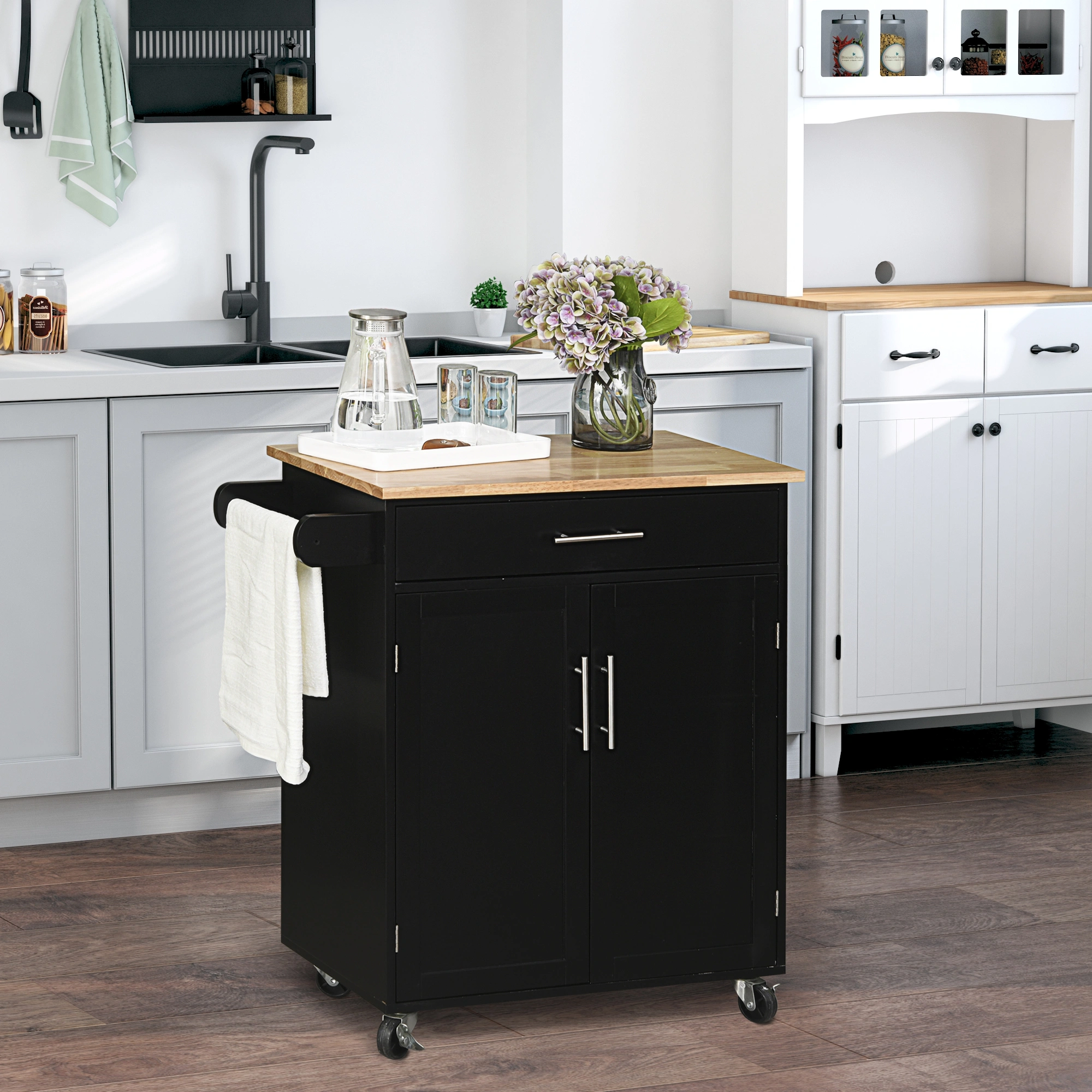 Kitchen Storage Cabinet, 2-Door Corner Pantry Cupboard with Adjustable Shelves