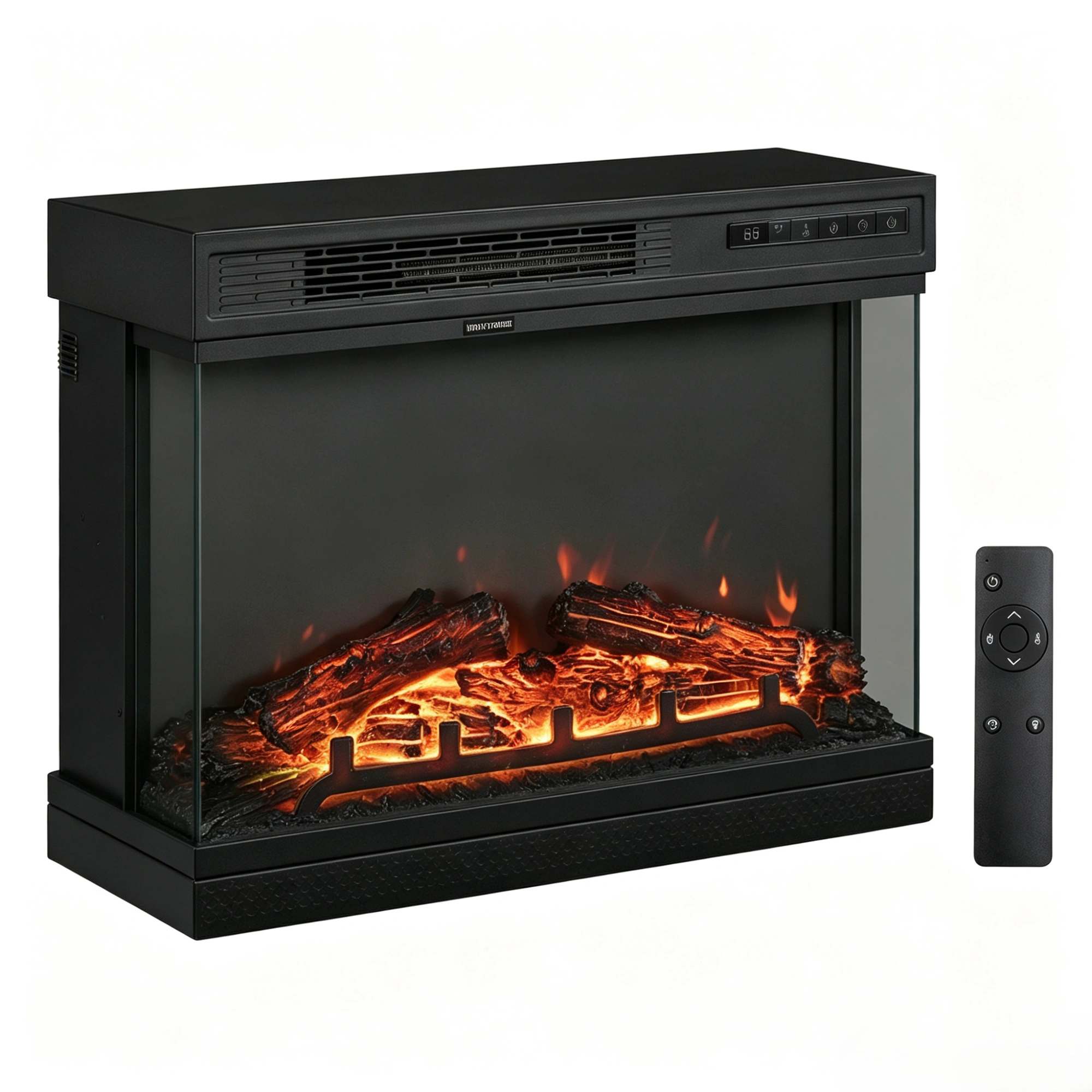 24 Inch Electric Fireplace Insert, Built-In 1500W Heater with 3-Side Glass, 12 LED Colors, Remote, Black Steel