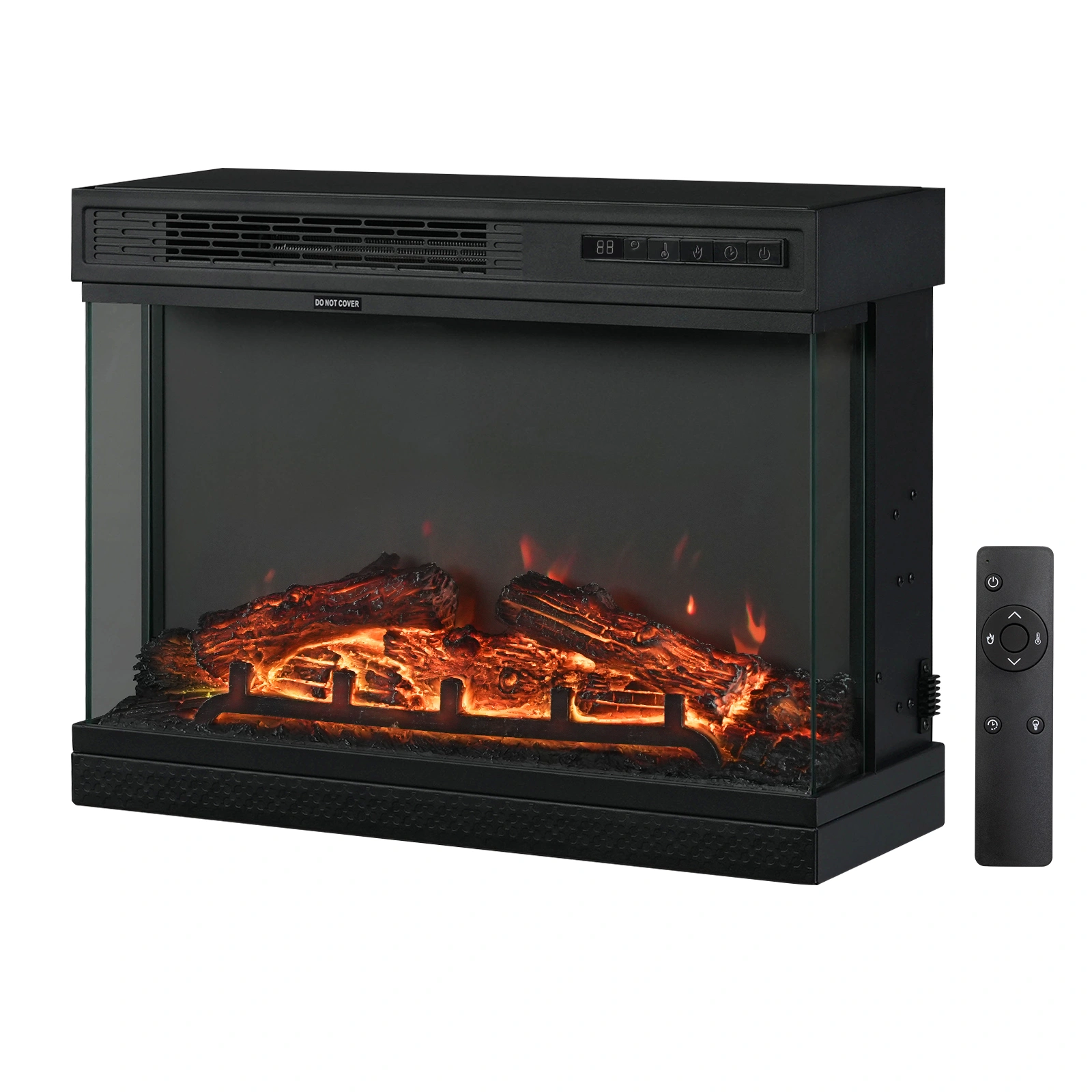 24 Inch Electric Fireplace Insert, Built-In 1500W Heater with 3-Side Glass, 12 LED Colors, Remote, Black Steel view 2