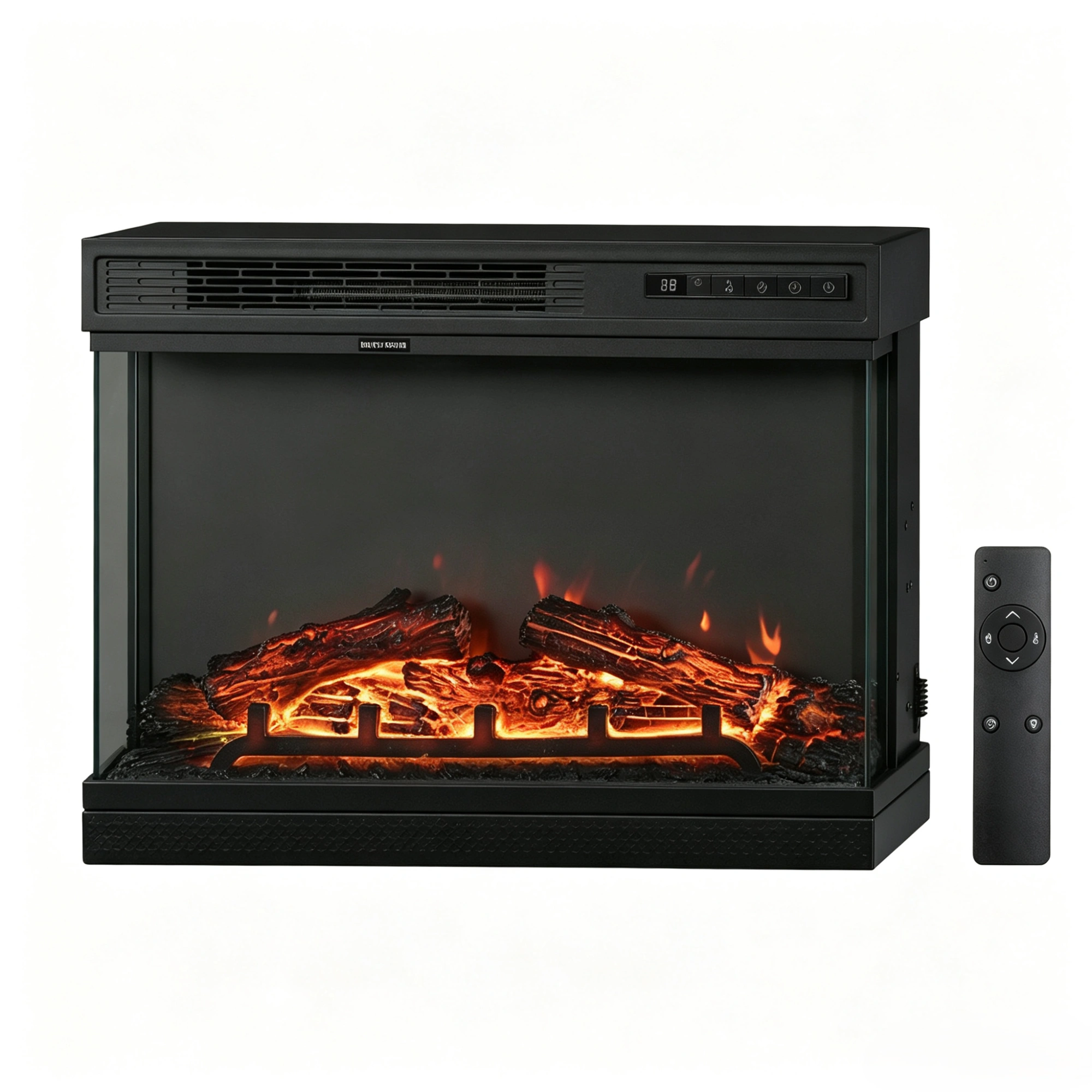 24 Inch Electric Fireplace Insert, Built-In 1500W Heater with 3-Side Glass, 12 LED Colors, Remote, Black Steel view 3