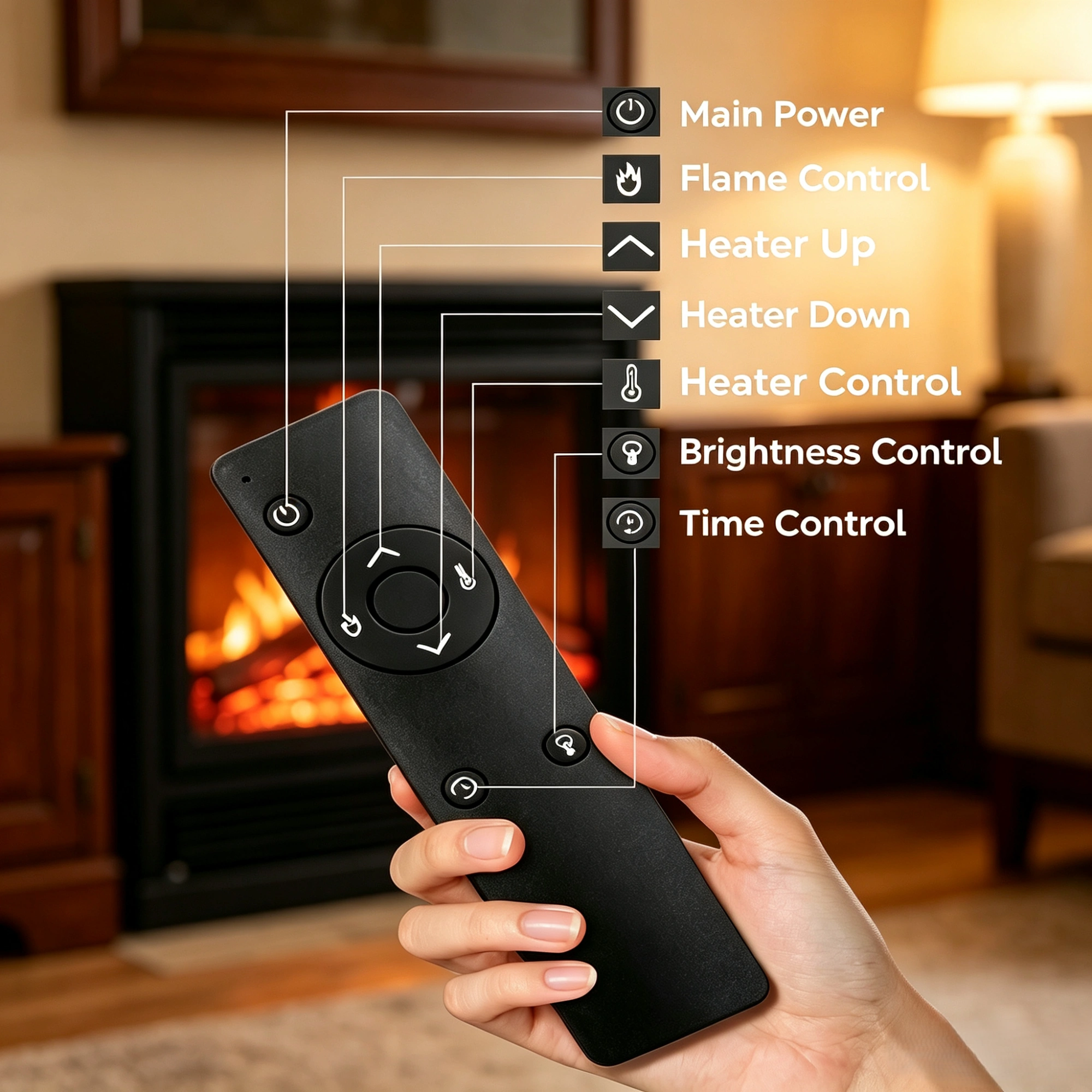 24 Inch Electric Fireplace Insert, Built-In 1500W Heater with 3-Side Glass, 12 LED Colors, Remote, Black Steel view 5