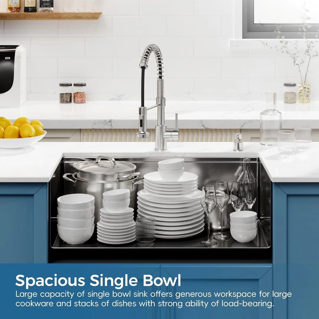 Kitchen Sink 36"x19" Multifunctional undermount Flying Rain Waterfall S304 Stainless Steel Handmade Modern Single Bowl Kitchen Sink, Black[Unable ship on weekends, TK/TEMU only for pickup, only TX10643 warehouse supports GOFO] view 3