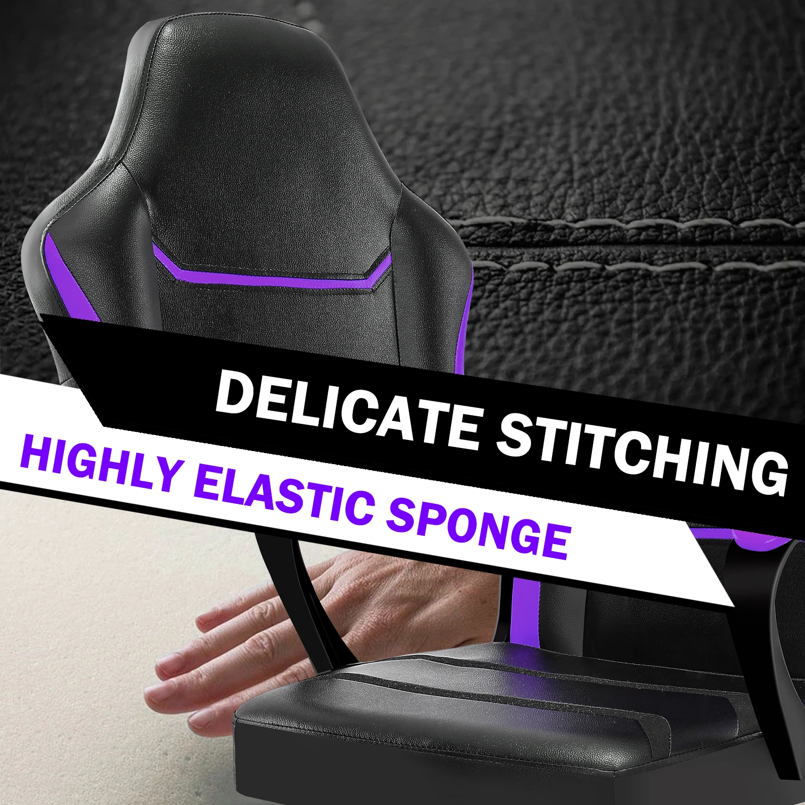 Gaming Chair, Racing E-Sport Computer Chair with Breathable PU Leather, Lumbar Support, Height Adjustable Swivel Chair, 360° Rotation, Purple for Adults & Teenagers view 3