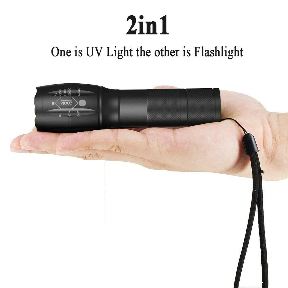 2-in-1 LED Flashlight, UV + White Zoomable Detection Lamp, Dual Mode Blacklight Flashlight for Leak Detection view 2