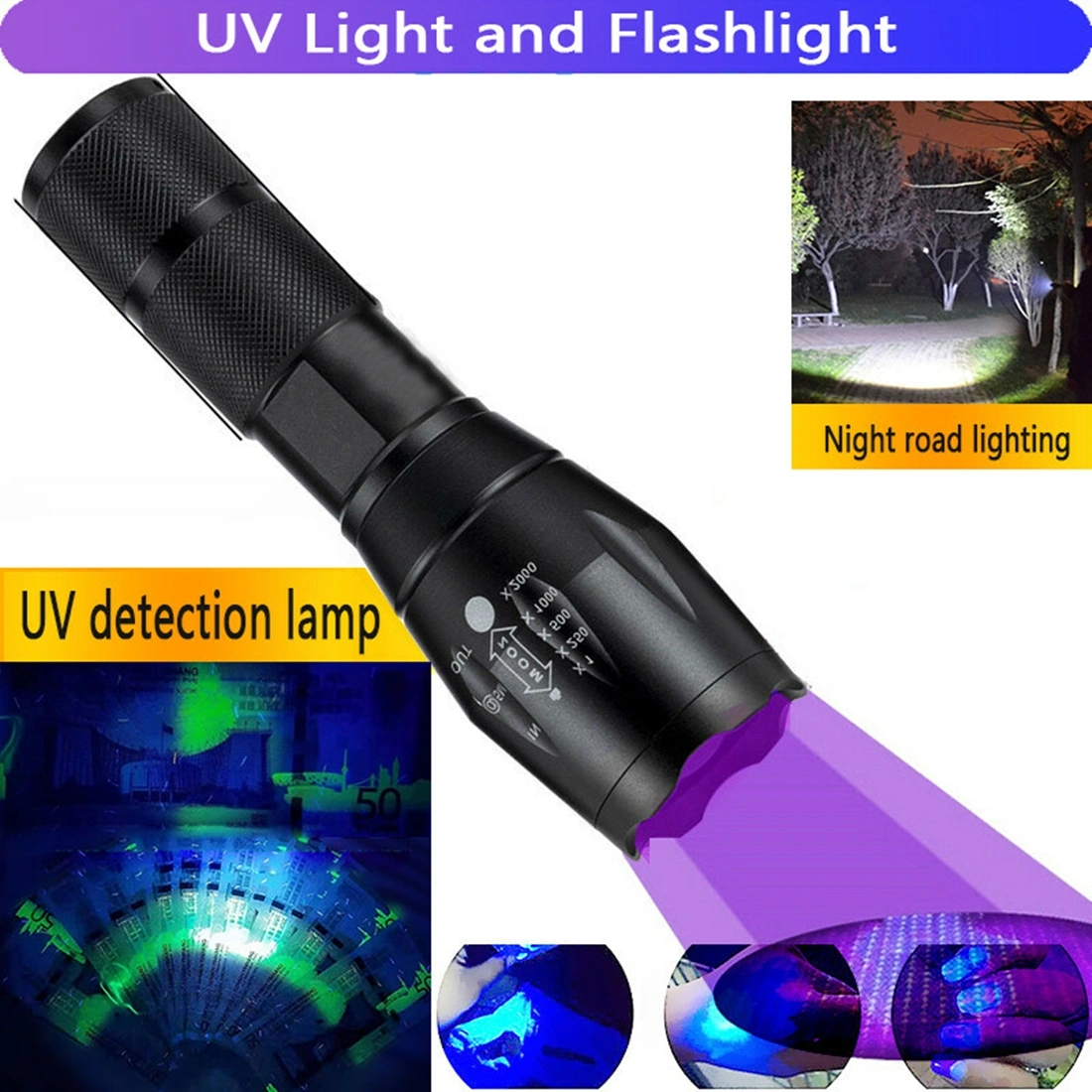 2-in-1 LED Flashlight, UV + White Zoomable Detection Lamp, Dual Mode Blacklight Flashlight for Leak Detection view 5