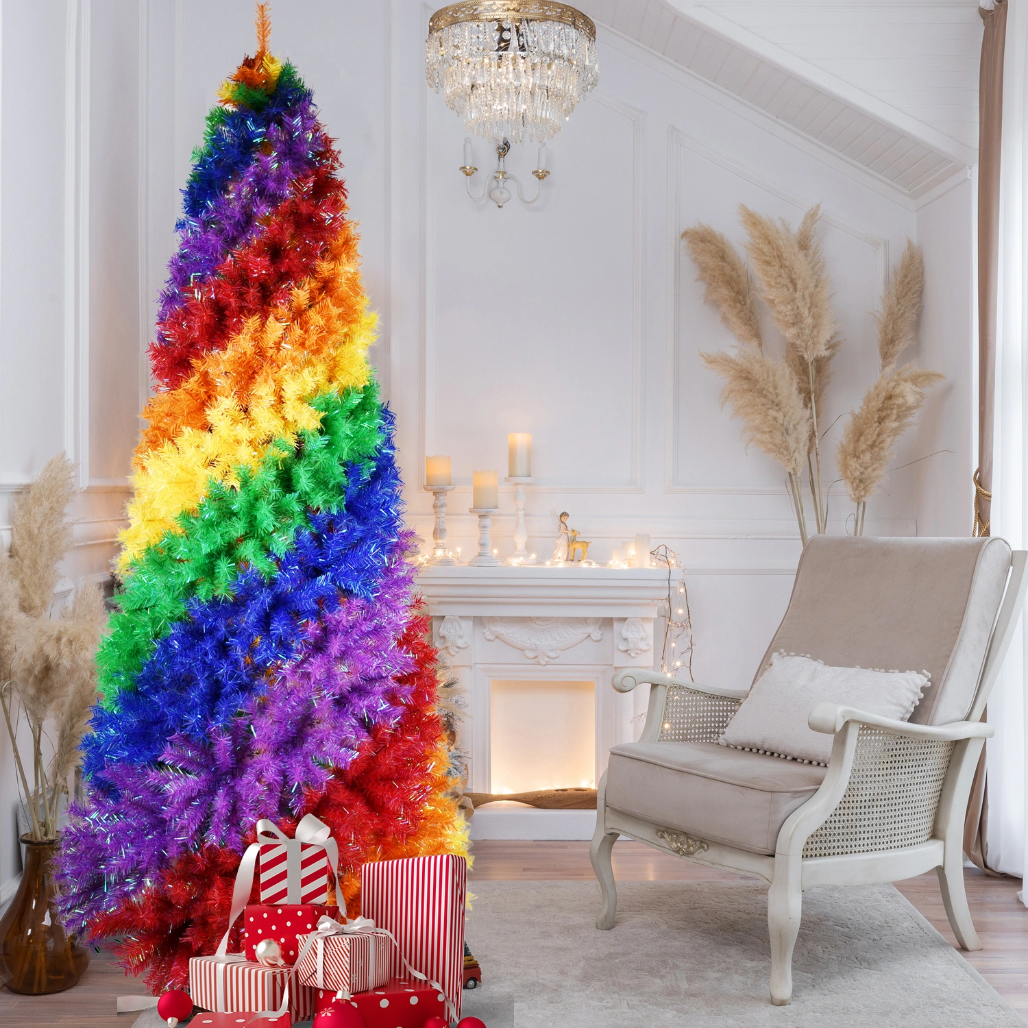 6ft Rainbow Spiral Christmas Tree - 1248 Branch Tips, Colorful PVC Artificial Holiday Tree with Sturdy Metal Stand view 2